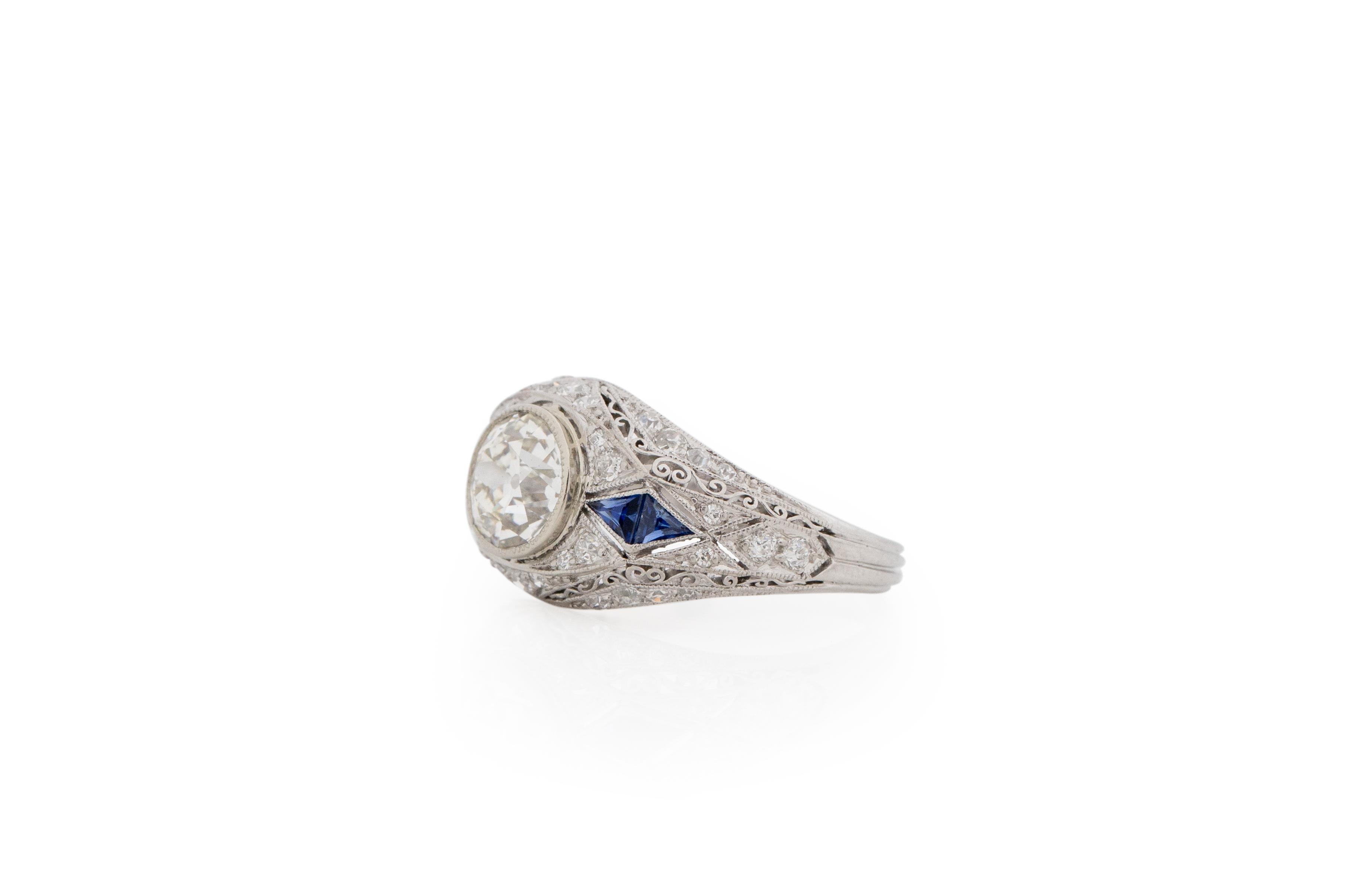 Old European Cut GIA Certified 1.27 Carat Art Deco Diamond Platinum Engagement Ring For Sale