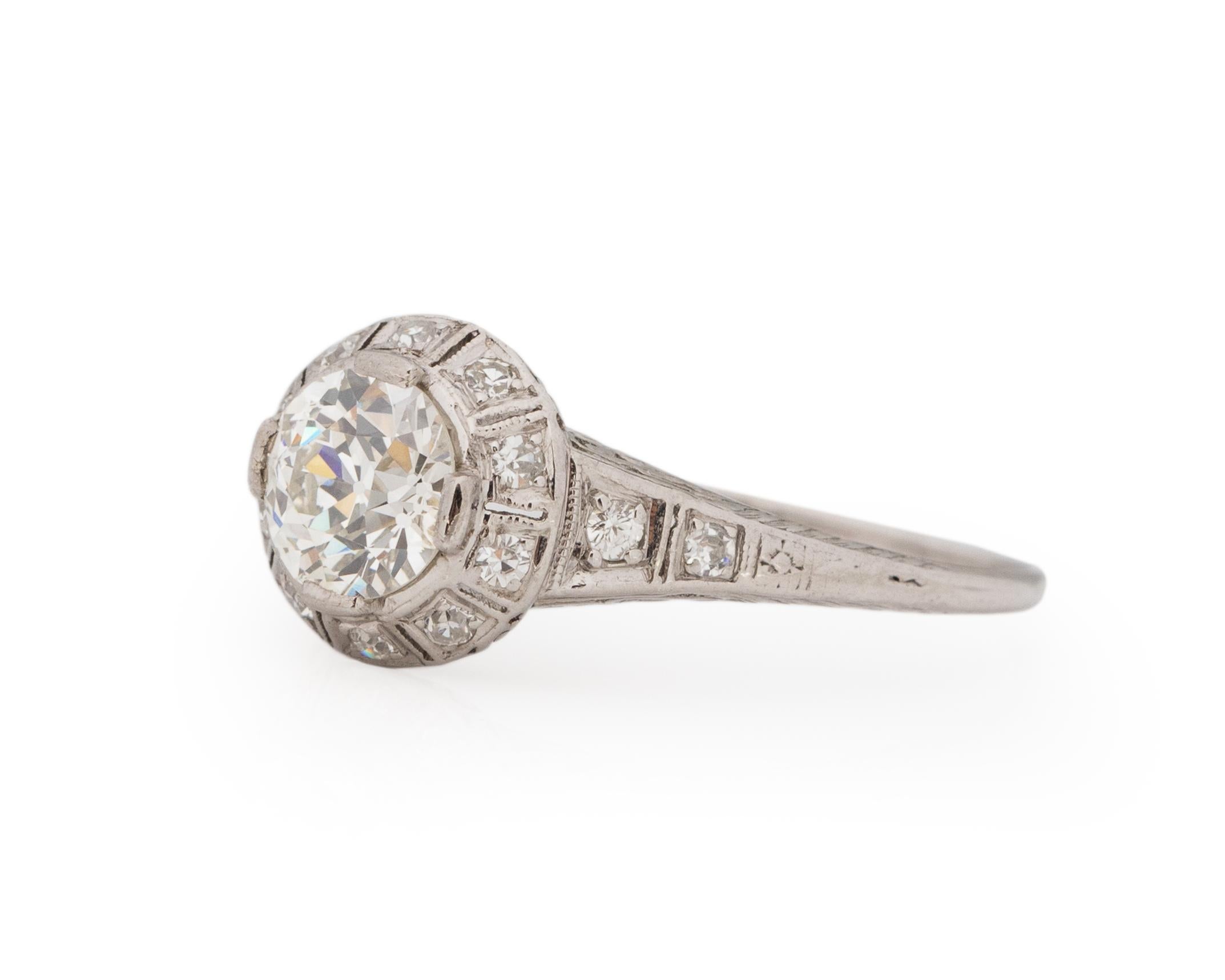 Old European Cut GIA Certified 1.27 Carat Art Deco Diamond Platinum Engagement Ring For Sale