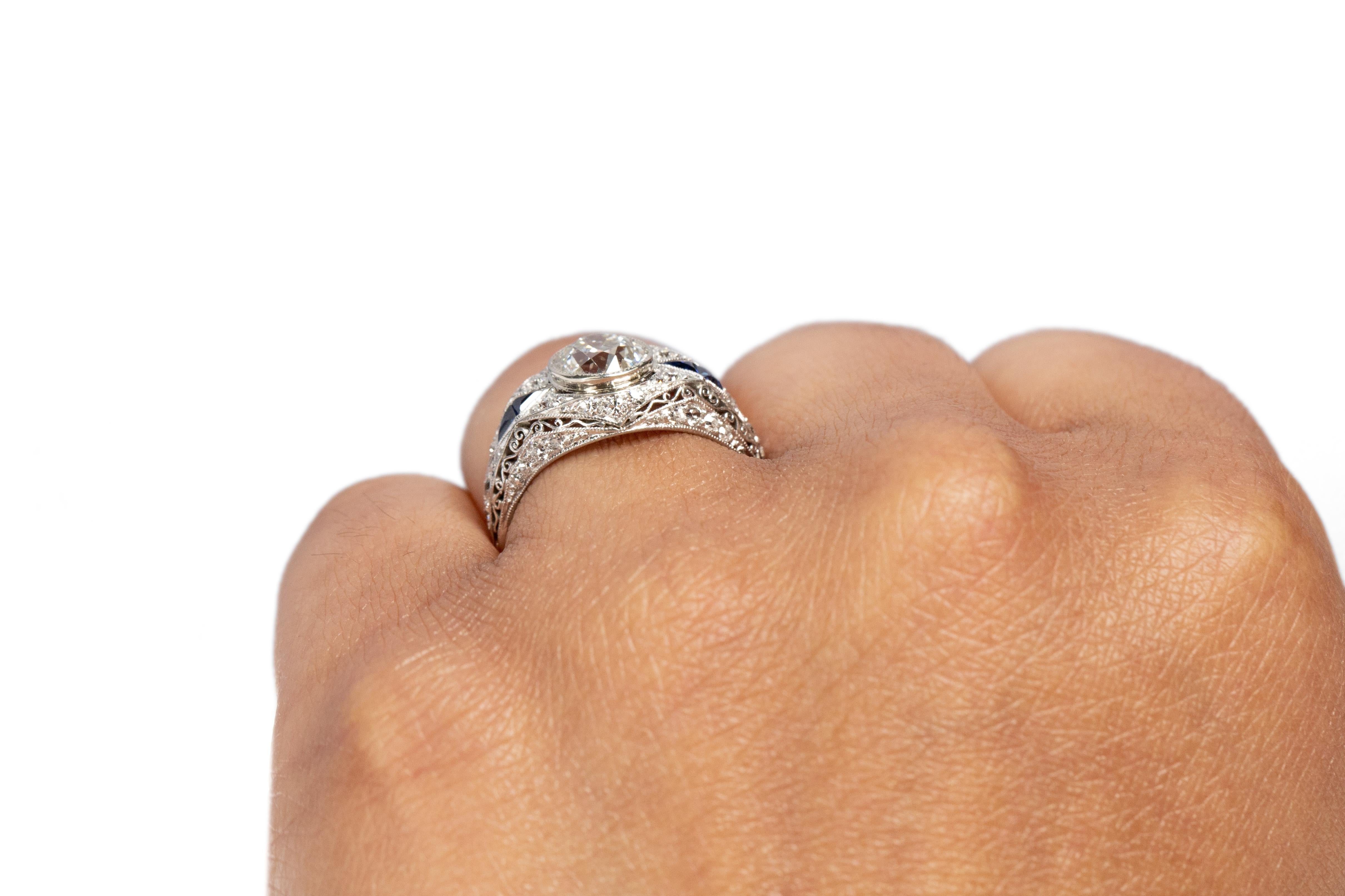 GIA Certified 1.27 Carat Art Deco Diamond Platinum Engagement Ring For Sale 1