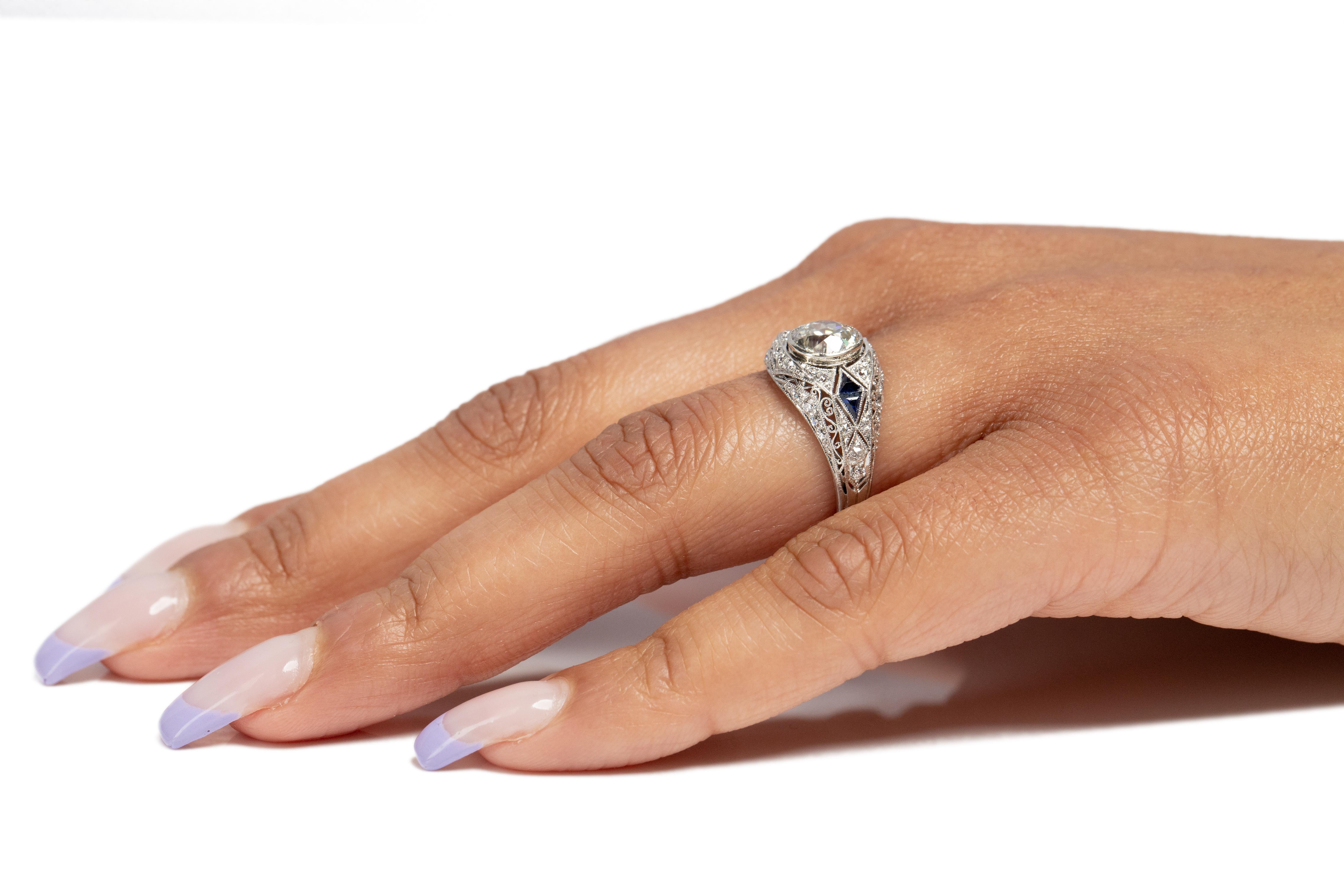 GIA Certified 1.27 Carat Art Deco Diamond Platinum Engagement Ring For Sale 2