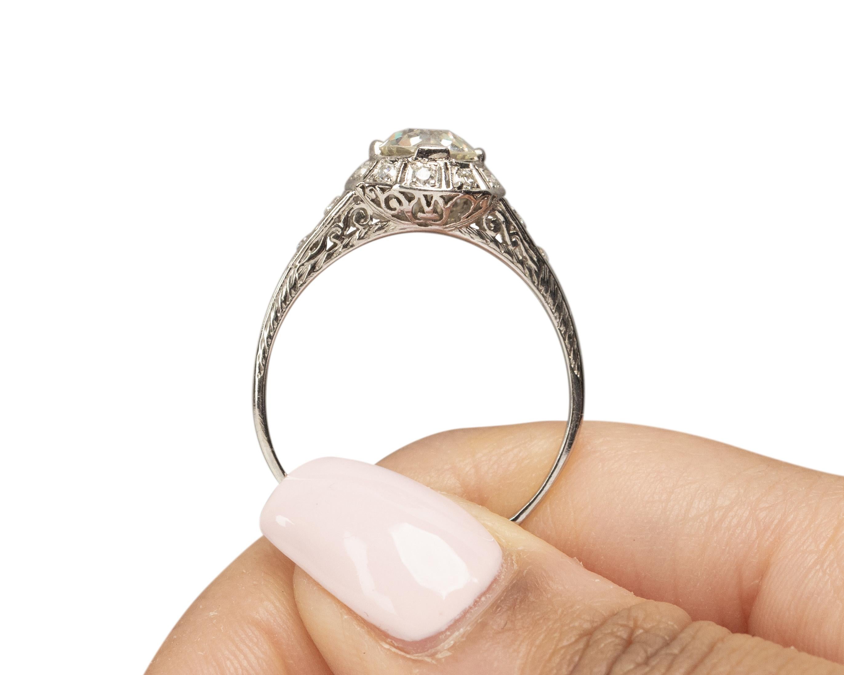GIA Certified 1.27 Carat Art Deco Diamond Platinum Engagement Ring For Sale 3