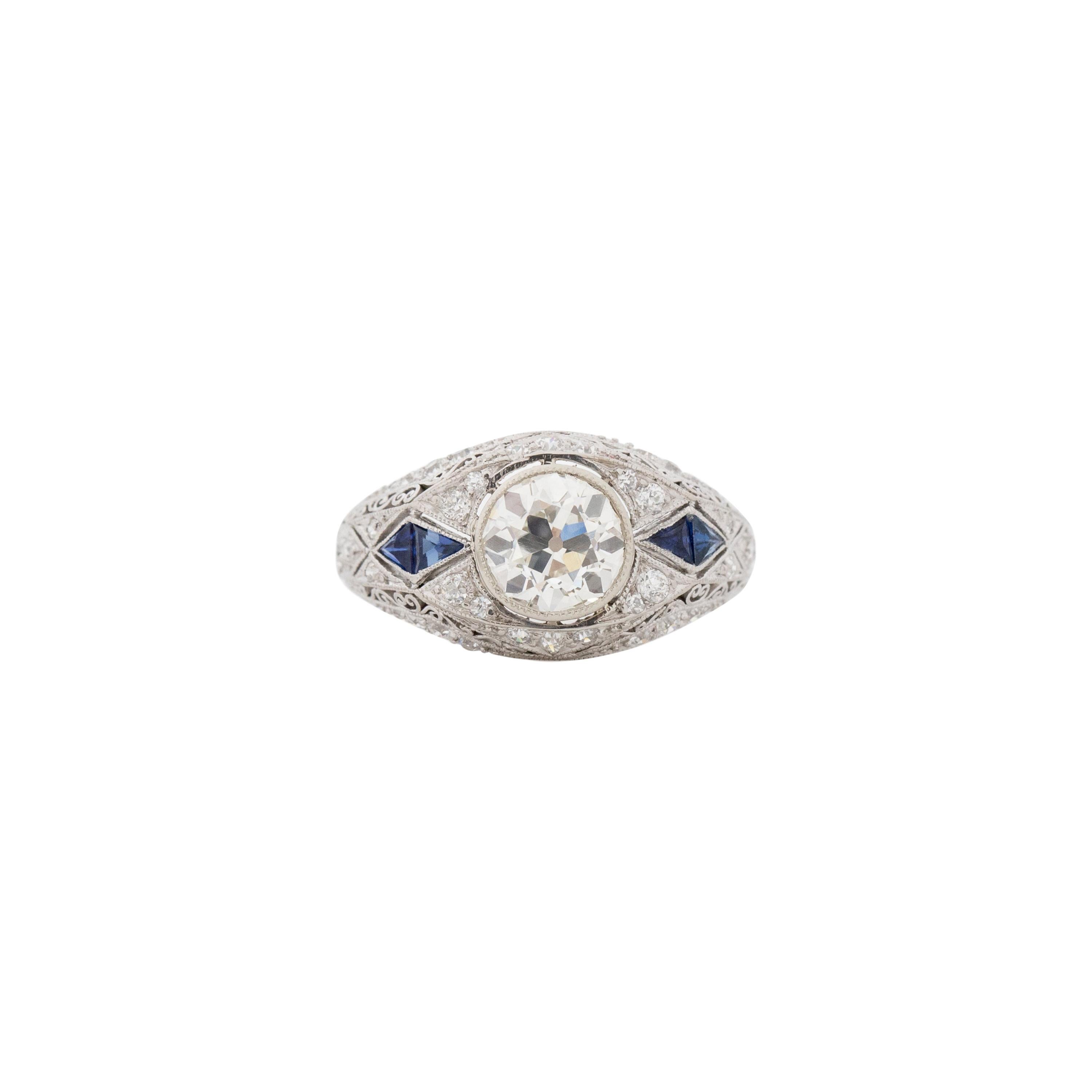 GIA-zertifizierter Platin-Verlobungsring mit 1.27 Karat Art Deco-Diamant