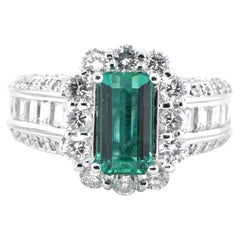 GIA Certified 1.27 Carat Colombian Emerald and Diamond Ring Set in Platinum