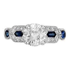 GIA Certified 1.27 Carat Diamond Sapphire Platinum Engagement Ring