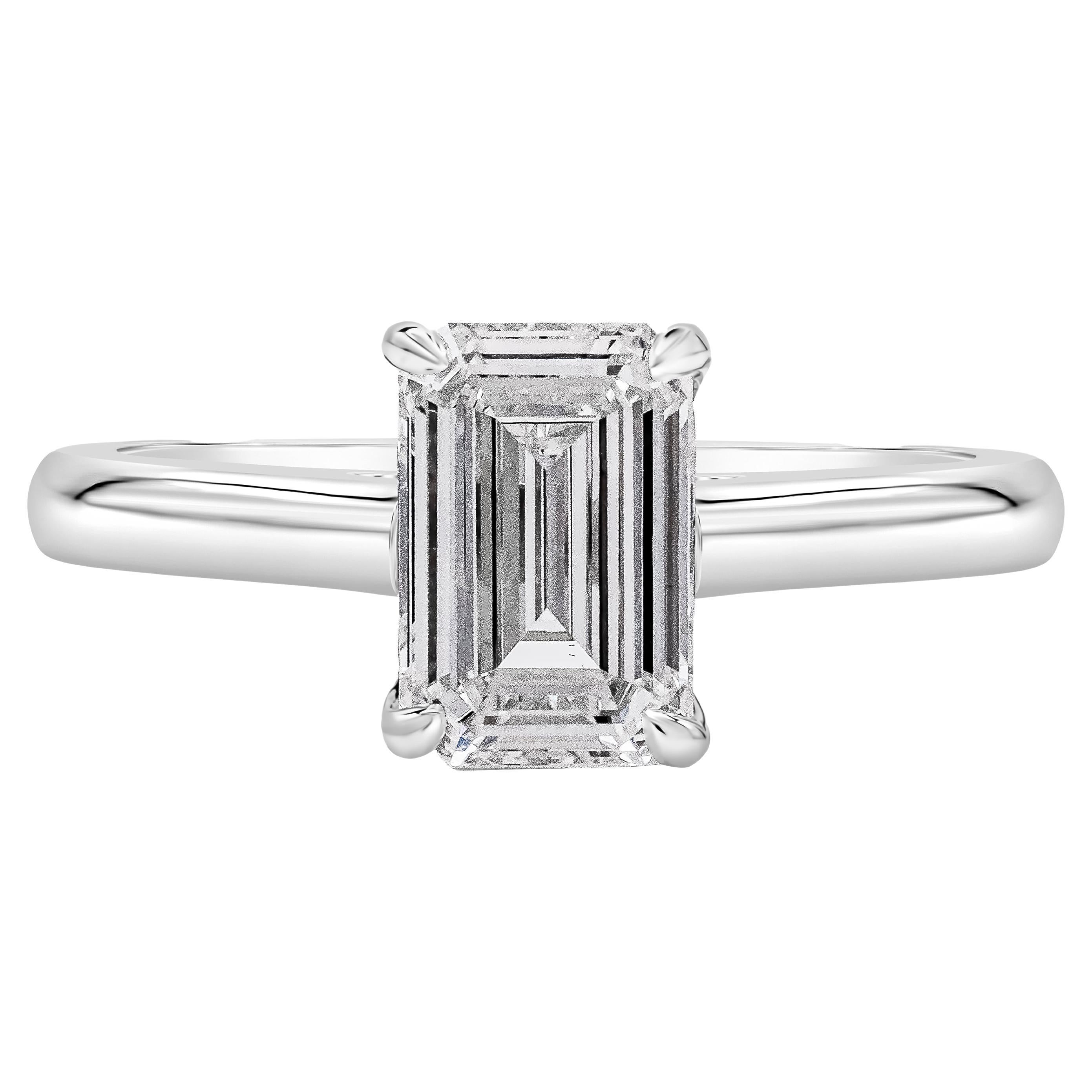 GIA Certified 1.27 Carats Total Emerald Cut Diamond Solitaire Engagement Ring For Sale