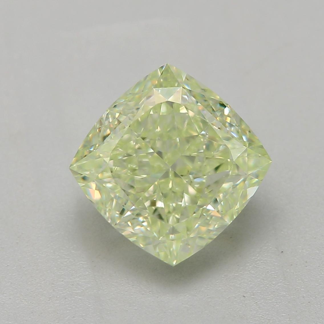 Certificate: GIA 
Report Number: 7501028087
Shape And Cut: Cushion
Carat Weight: 1.27 carat
Measurements: 5.71 x 5.71 x 3.99 mm
Color Grade: Fancy Light Yellow Green

FEATURES OF THE DIAMOND:

This Fancy Light Yellow Green diamond is a rare and