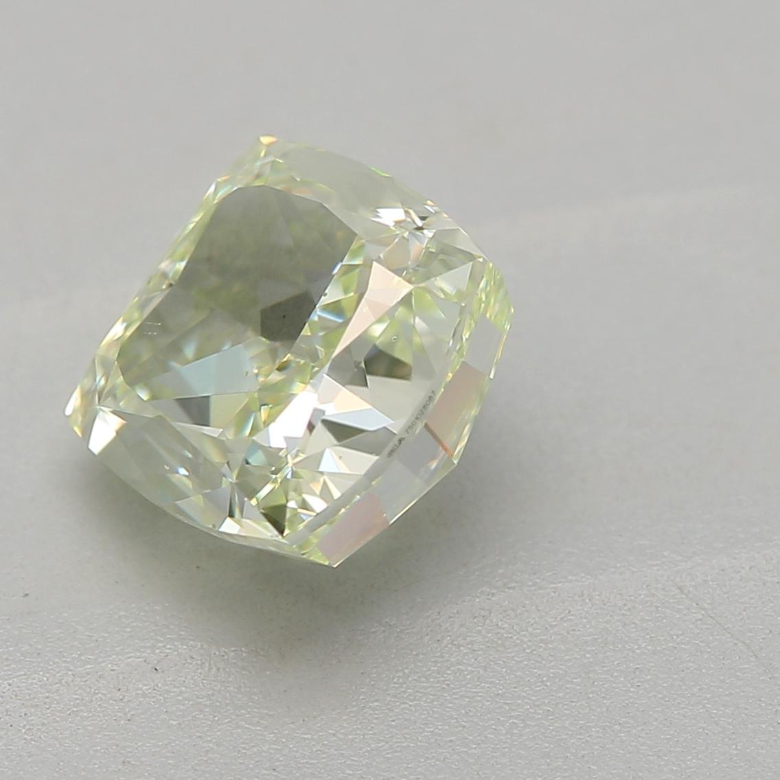 Cushion Cut GIA Certified 1.27 Carat Fancy Light Yellow Green SI1 Clarity Diamond For Sale