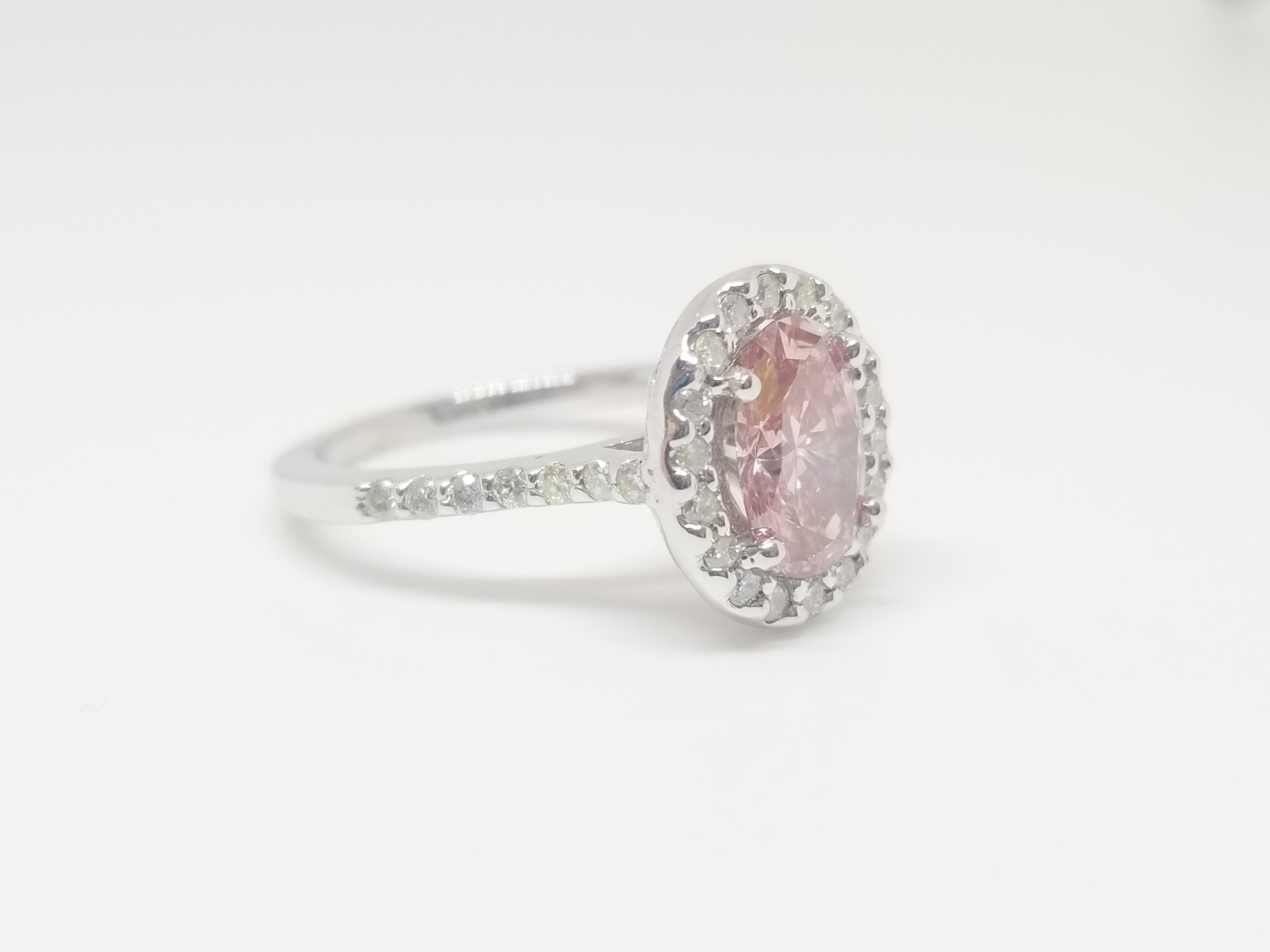 GIA 1.27 Carat Natural Fancy Pink Oval Shape Diamond White Gold Ring 14K In New Condition In Great Neck, NY