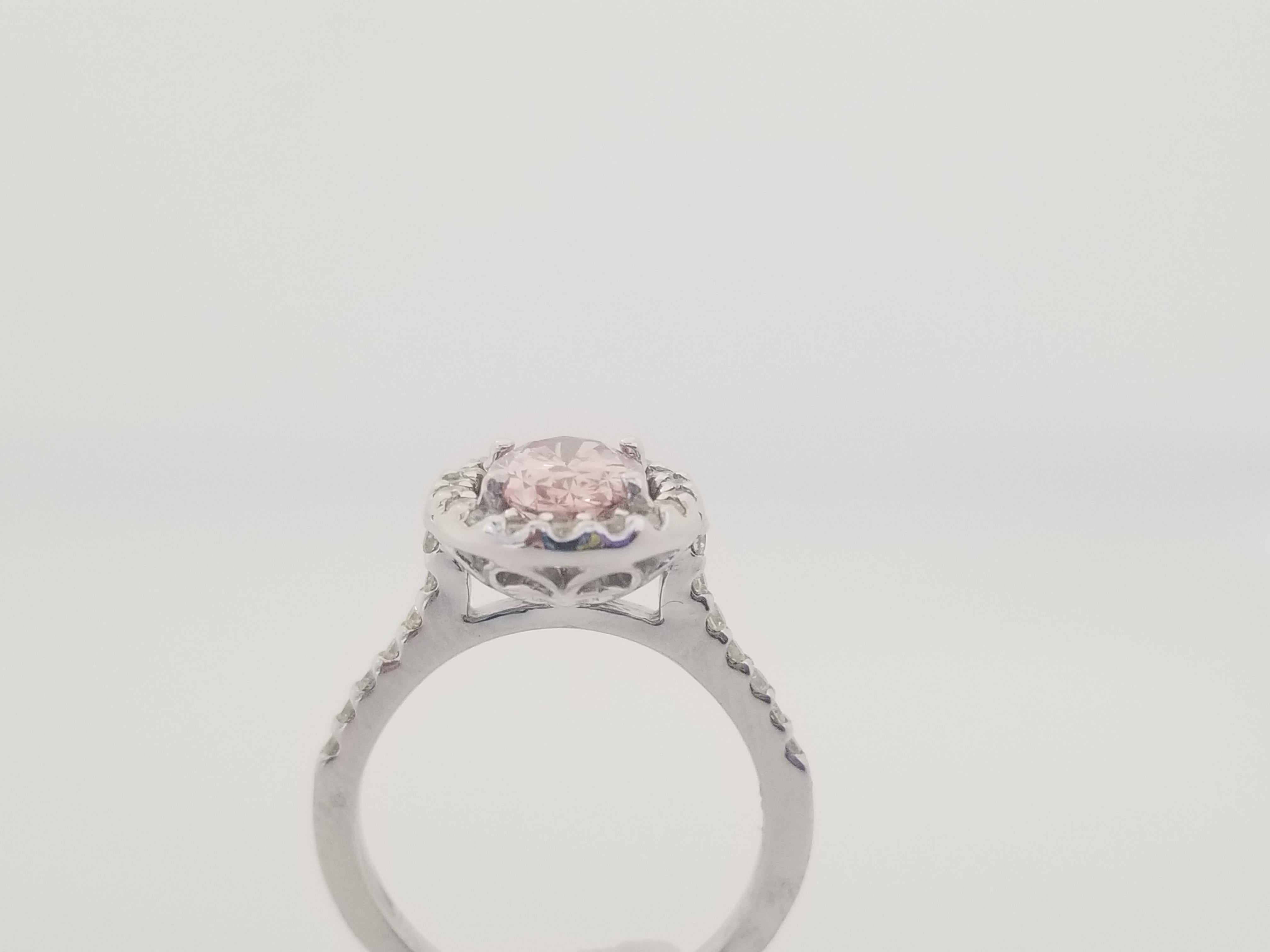 Women's GIA 1.27 Carat Natural Fancy Pink Oval Shape Diamond White Gold Ring 14K