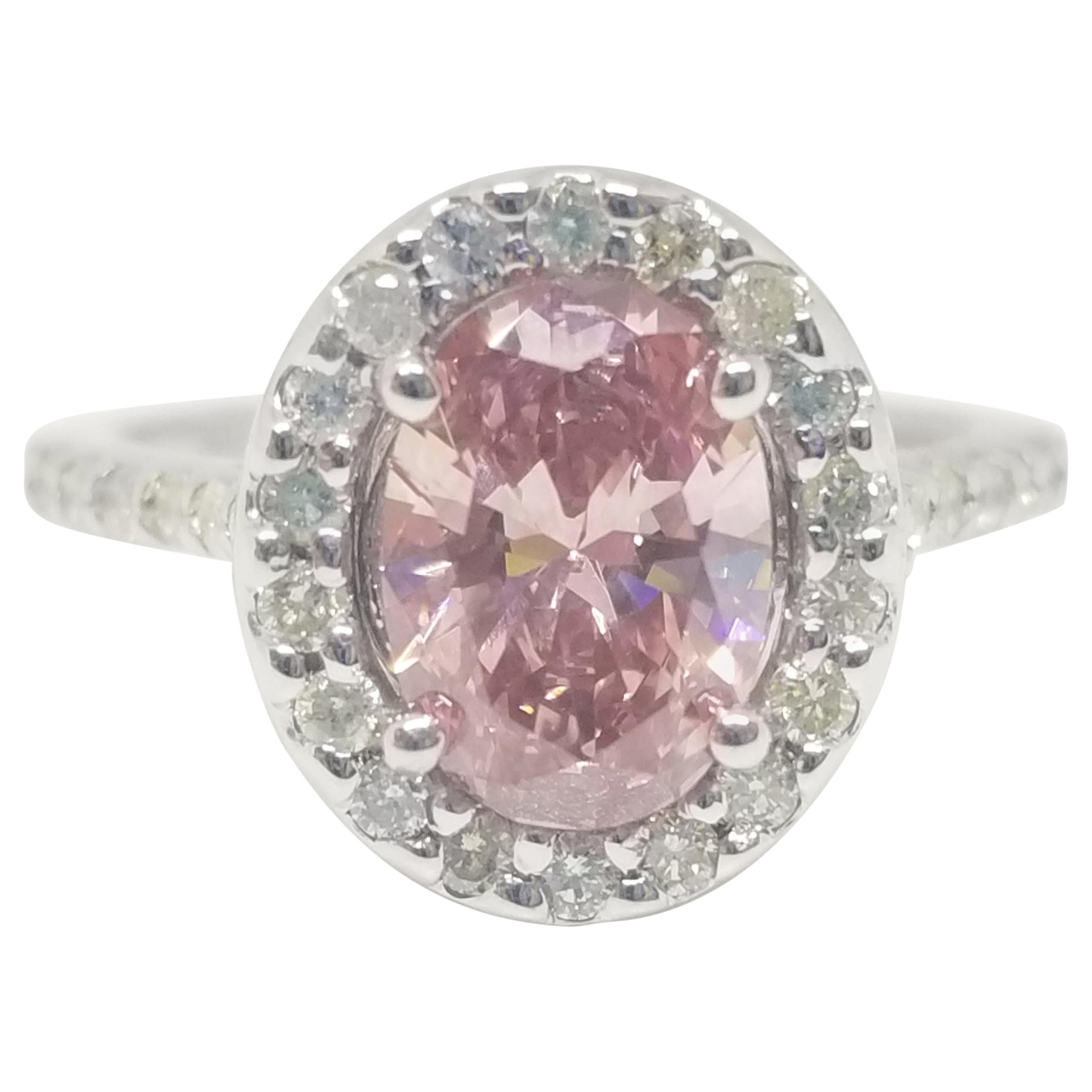GIA 1.27 Carat Natural Fancy Pink Oval Shape Diamond White Gold Ring 14K