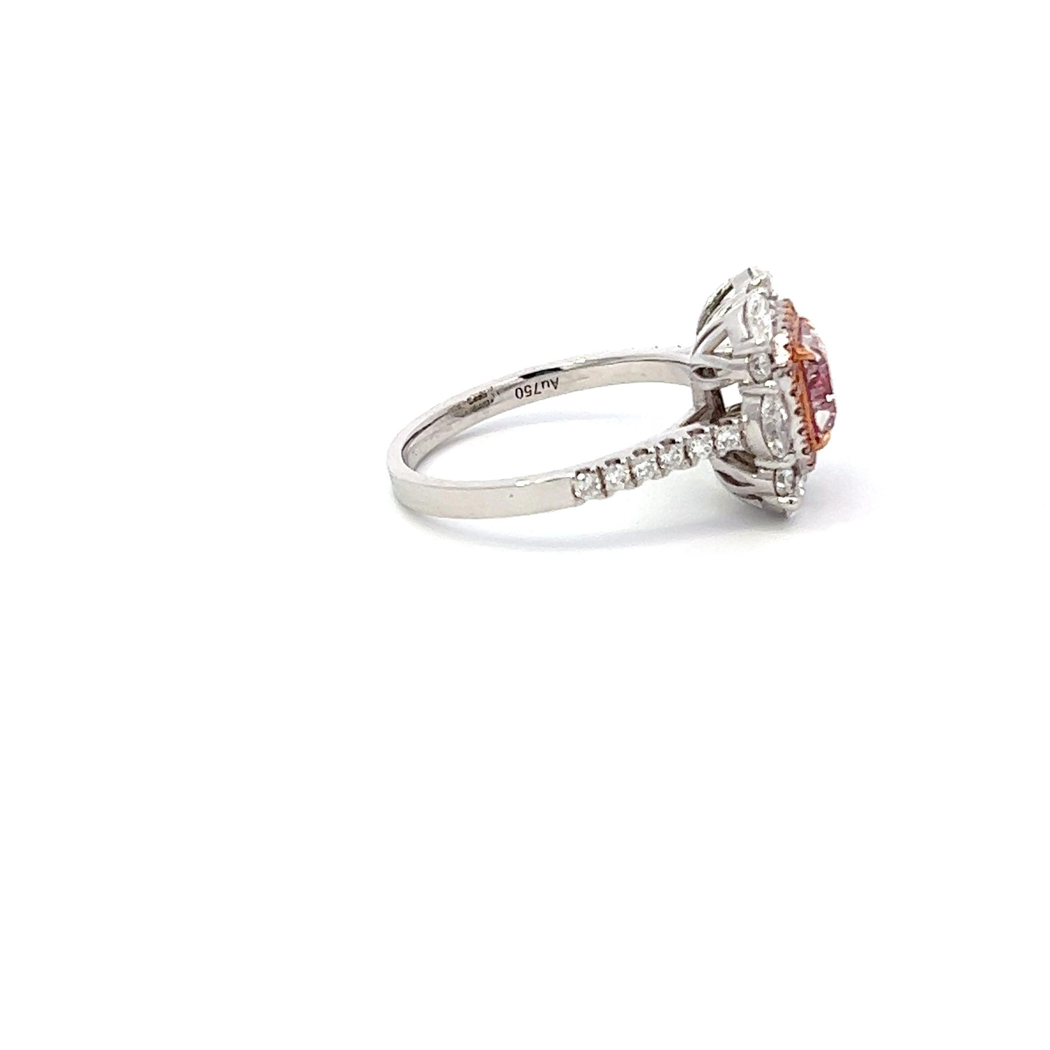 GIA-zertifizierter 1,27 Karat rosa Diamantring (Kissenschliff) im Angebot