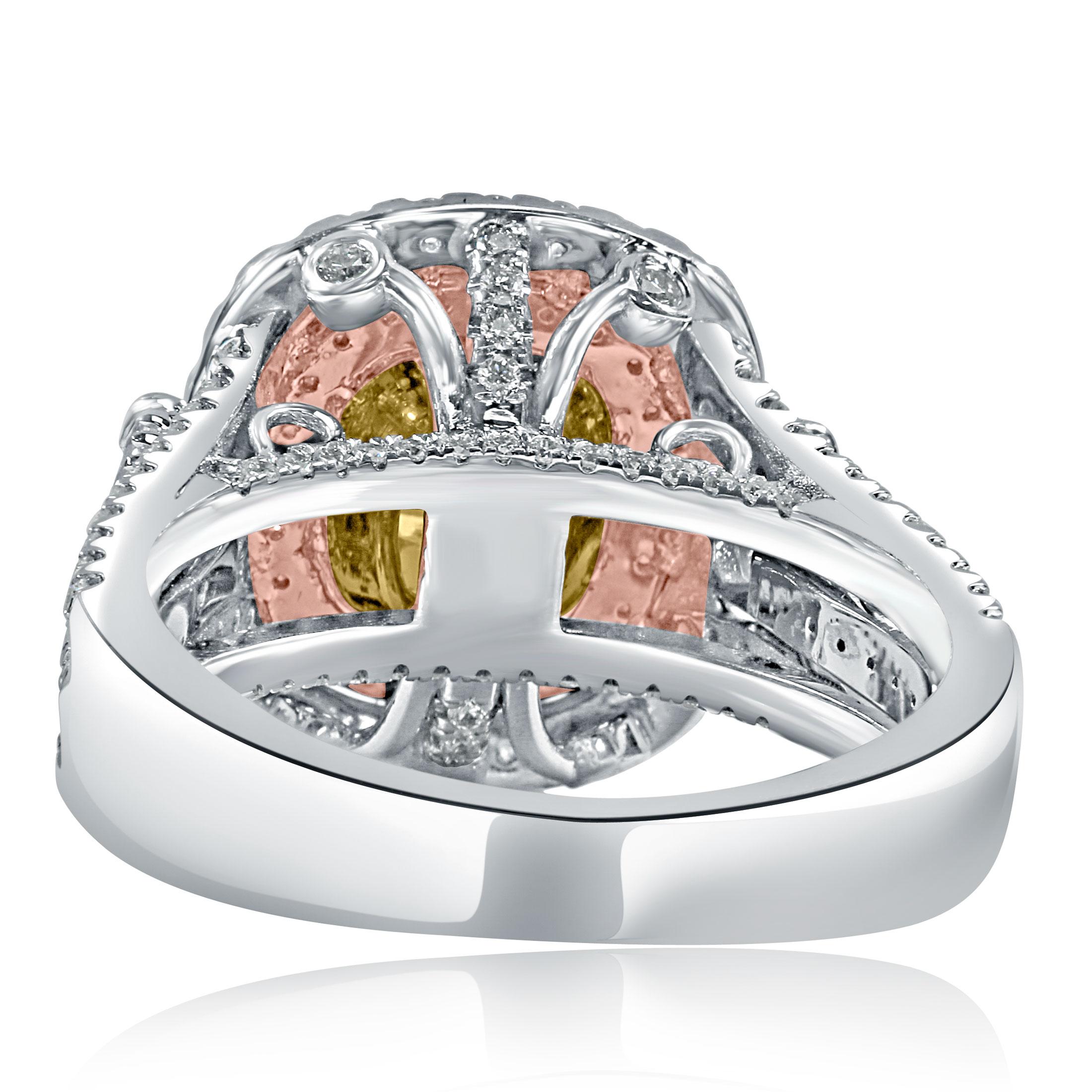 Modern GIA Certified 1.27 Ct Vivid Yellow Cushion Cut Diamond Engagement Ring 18K Gold For Sale