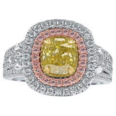 GIA Certified 1.27 Ct Vivid Yellow Cushion Cut Diamond Engagement Ring 18K Gold