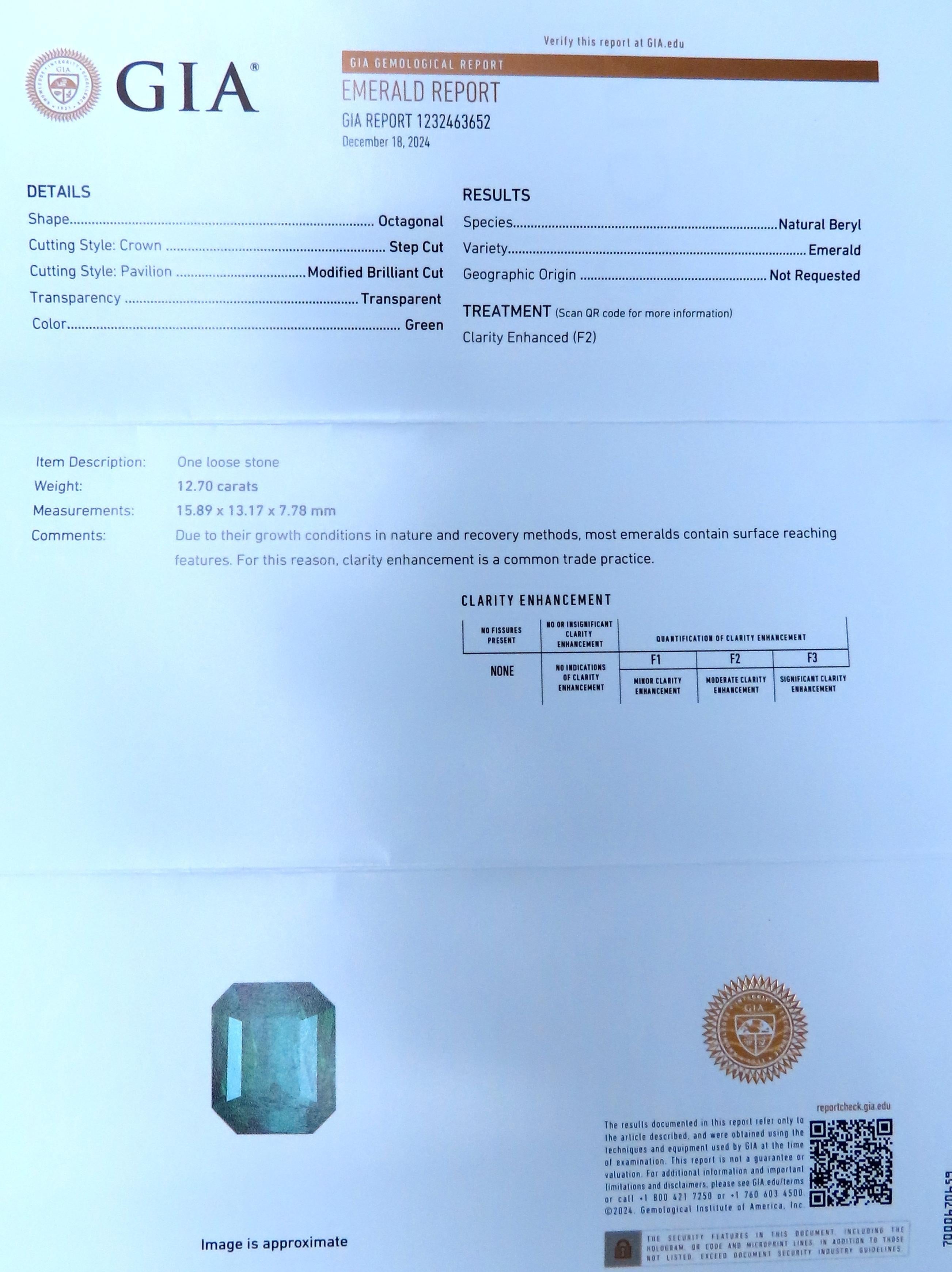 Anello con diamanti smeraldo naturale certificato GIA 12,70ct 18kt 44214 in vendita 1