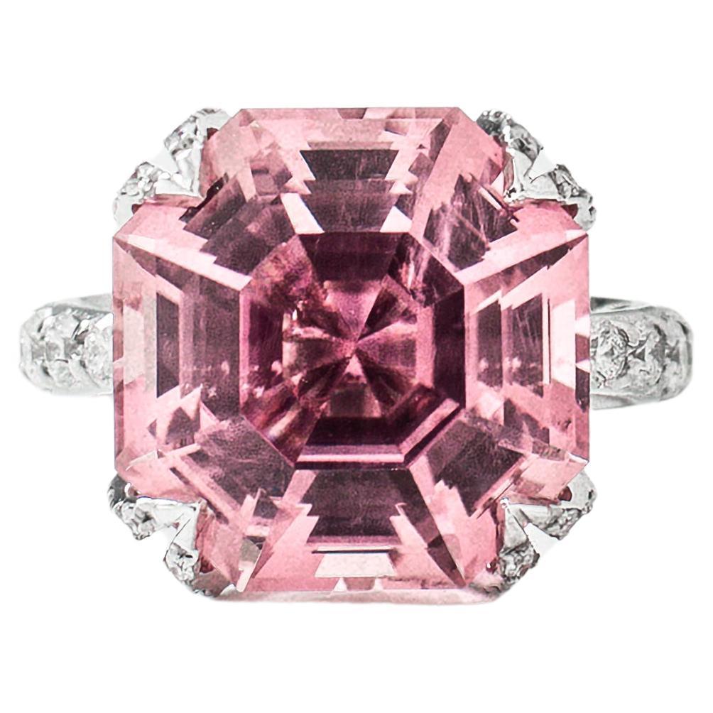 GIA Certified 12.72 Carat Pink Tourmaline Diamond Cocktail Ring 18K For Sale