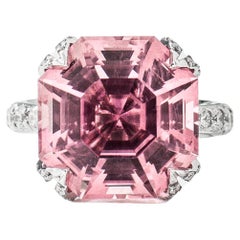 GIA Certified 12.72 Carat Pink Tourmaline Diamond Cocktail Ring 18K