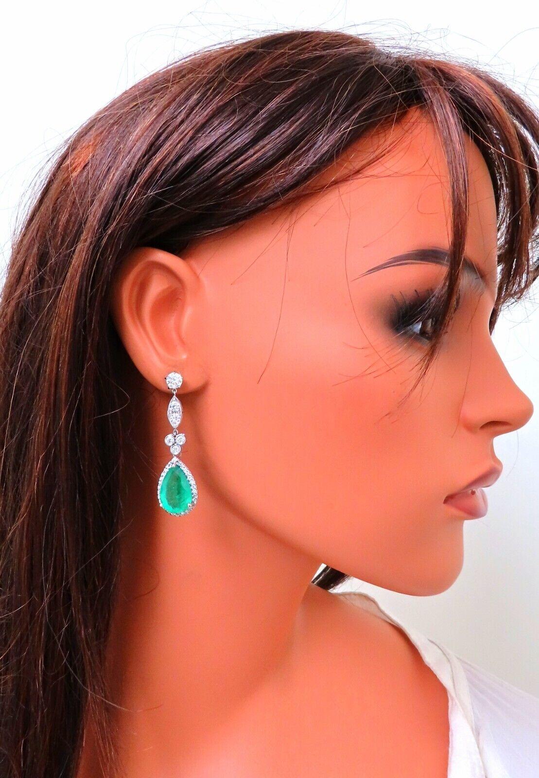 GIA Certified 12.75ct Natural Emeralds Diamond Dangle Earrings 14kt Gold In New Condition For Sale In New York, NY