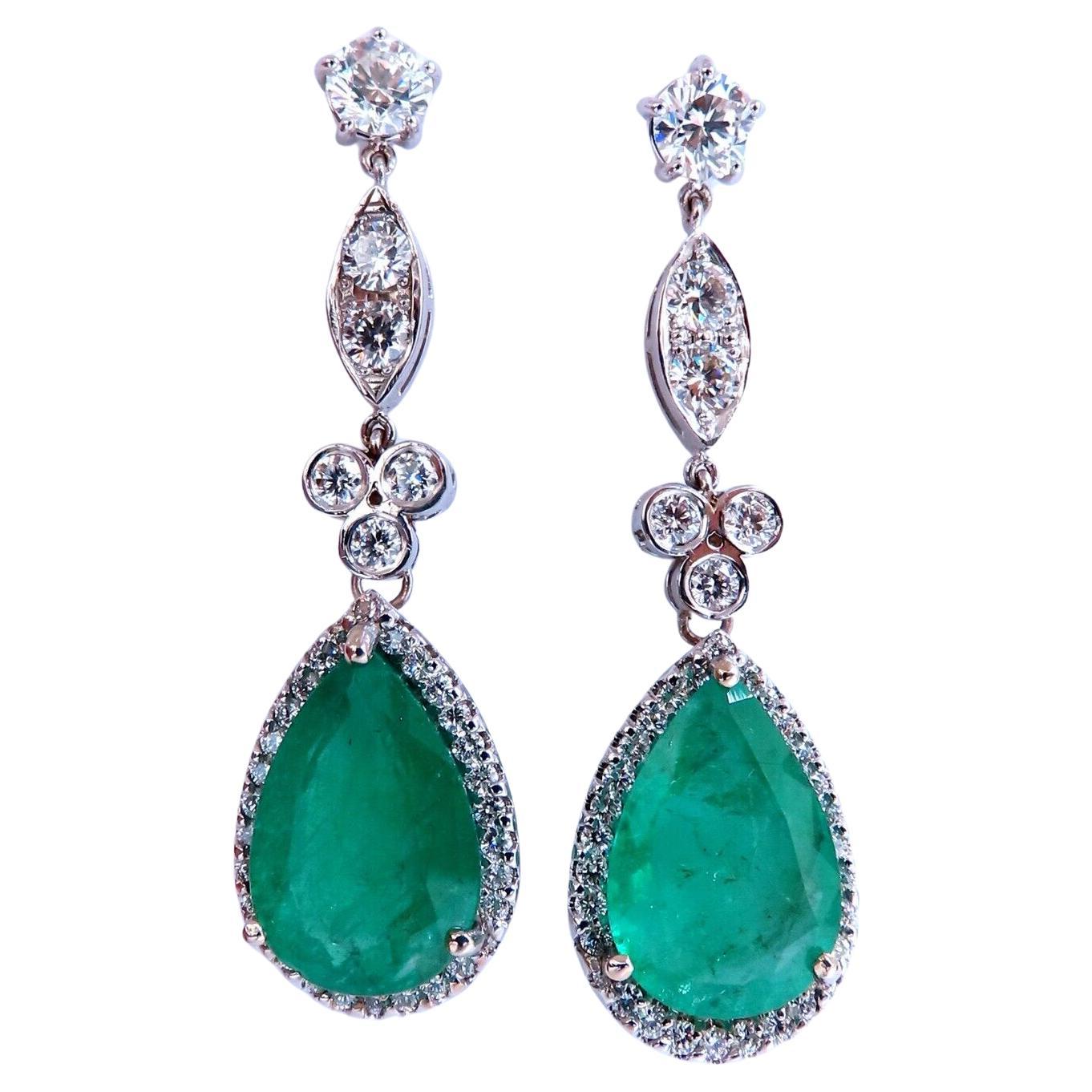 GIA Certified 12.75ct Natural Emeralds Diamond Dangle Earrings 14kt Gold