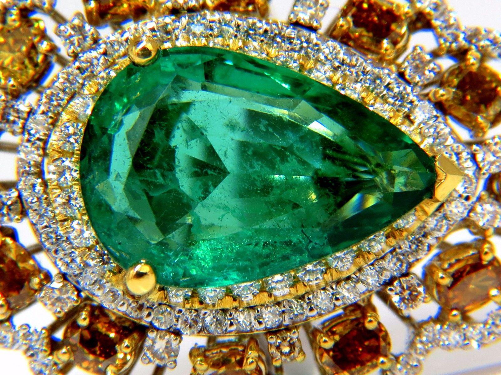 GIA-zertifizierter 12,77 Karat natürlicher Smaragd Fancy Farben Cocktail-Diamantring 18kt für Damen oder Herren im Angebot