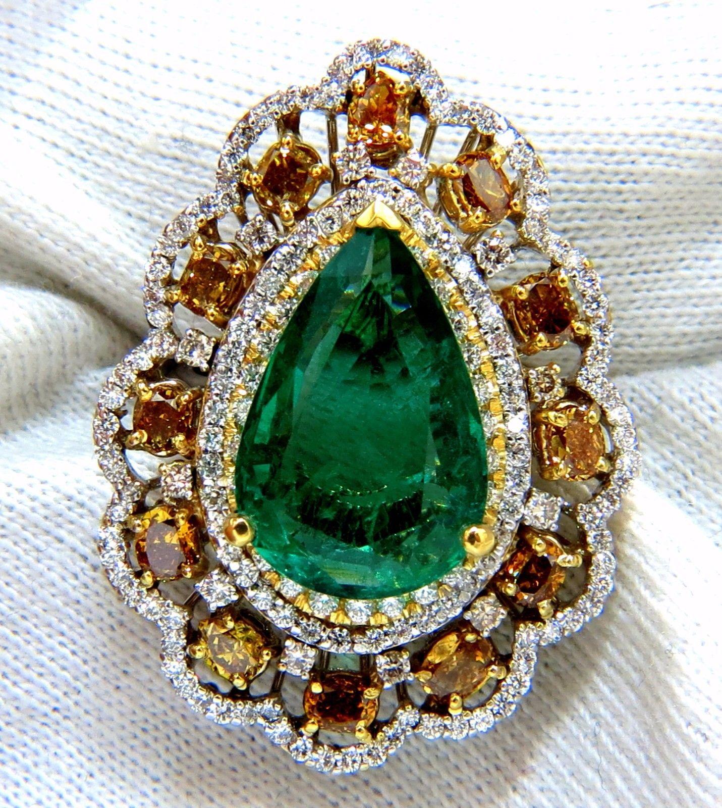 GIA-zertifizierter 12,77 Karat natürlicher Smaragd Fancy Farben Cocktail-Diamantring 18kt im Angebot 1