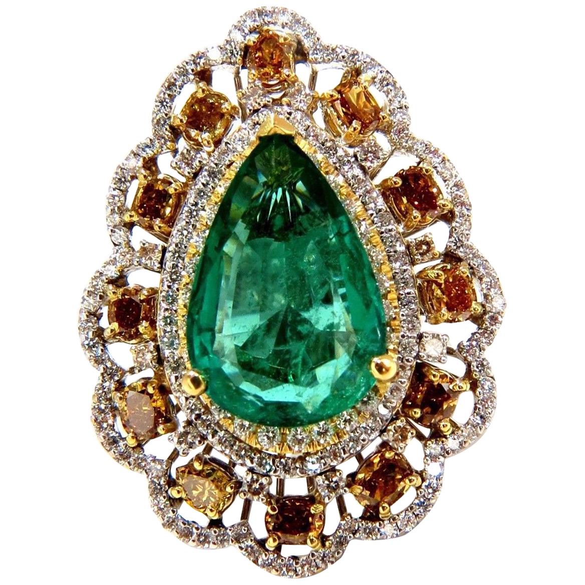 GIA Certified 12.77ct natural emerald fancy colors cocktail diamond ring 18kt