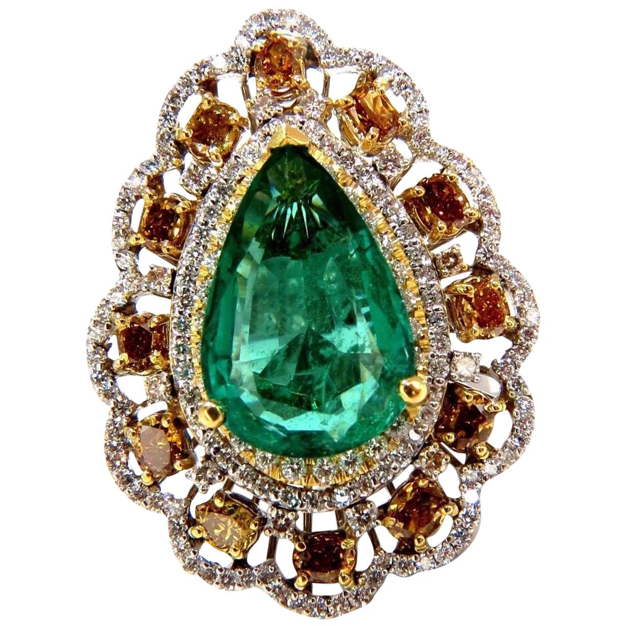 GIA Certified 12.77ct natural emerald fancy colors cocktail diamond ring 18kt For Sale