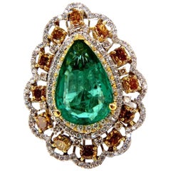 GIA-zertifizierter 12,77 Karat natürlicher Smaragd Fancy Farben Cocktail-Diamantring 18kt