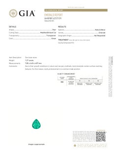 GIA Certified 1.27 Carat Pear Shape Emerald