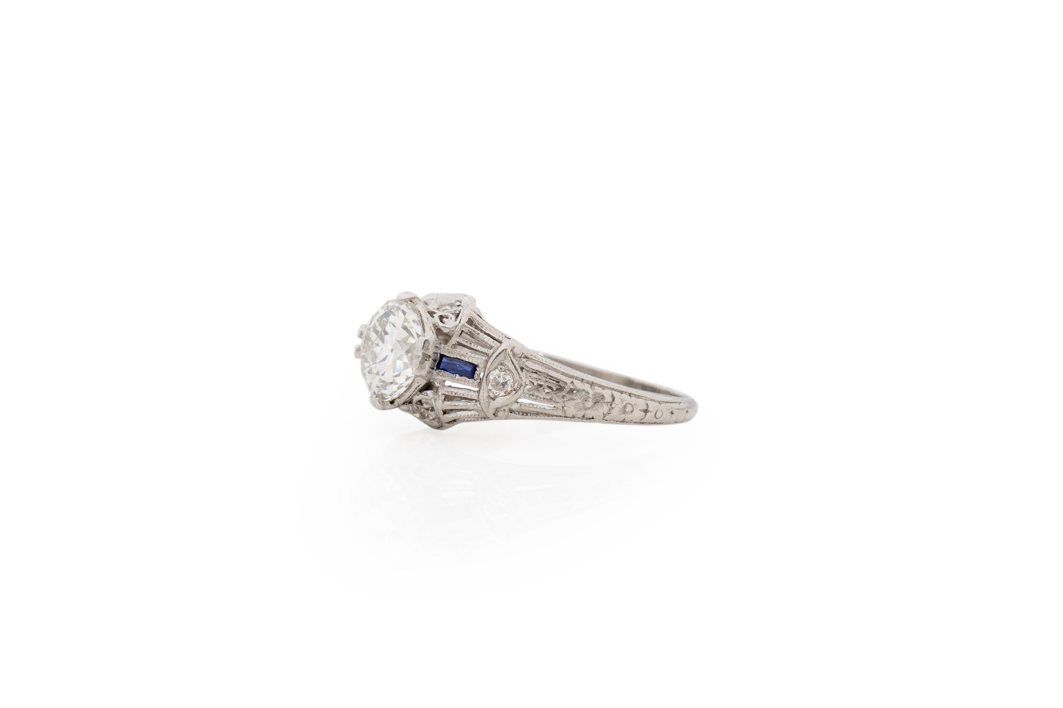 Old European Cut GIA Certified 1.28 Carat Art Deco Diamond Platinum Engagement Ring For Sale