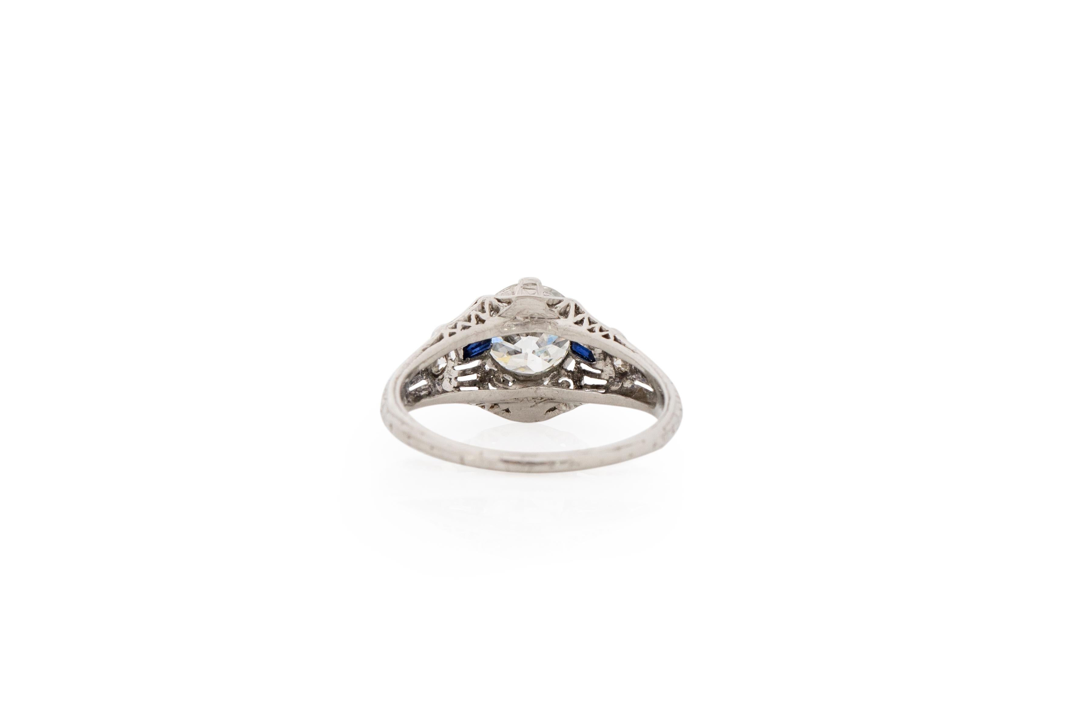 GIA Certified 1.28 Carat Art Deco Diamond Platinum Engagement Ring In Good Condition For Sale In Atlanta, GA