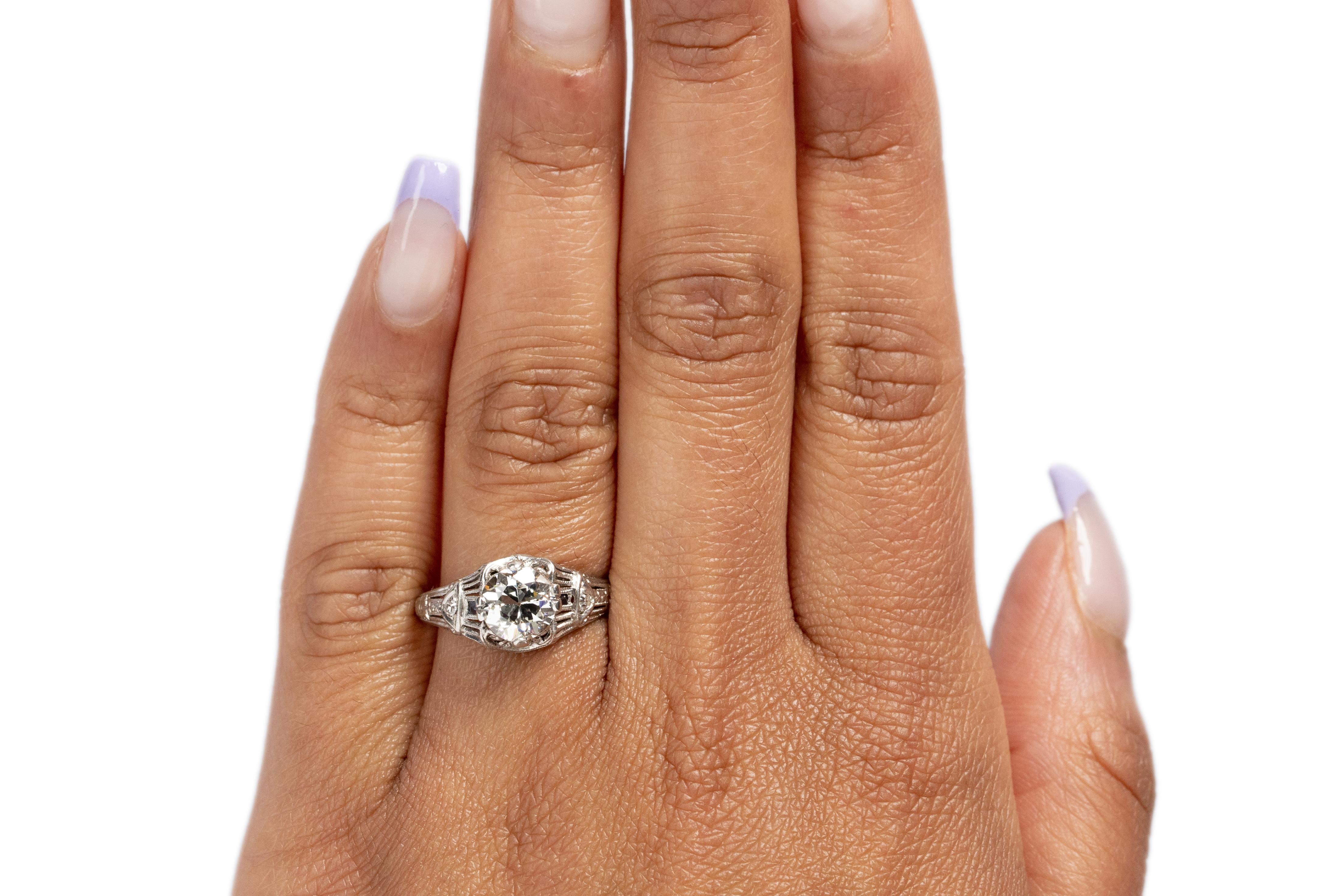 Women's GIA Certified 1.28 Carat Art Deco Diamond Platinum Engagement Ring For Sale