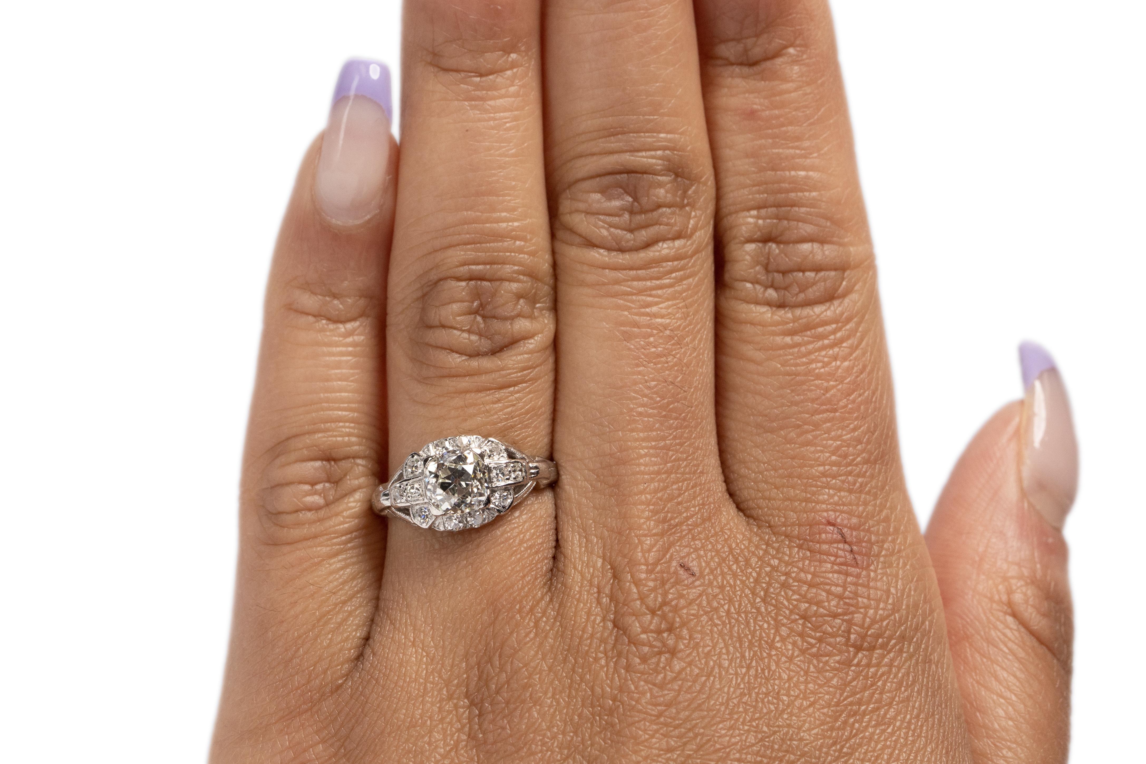 GIA Certified 1.28 Carat Art Deco Diamond Platinum Engagement Ring In Good Condition For Sale In Atlanta, GA