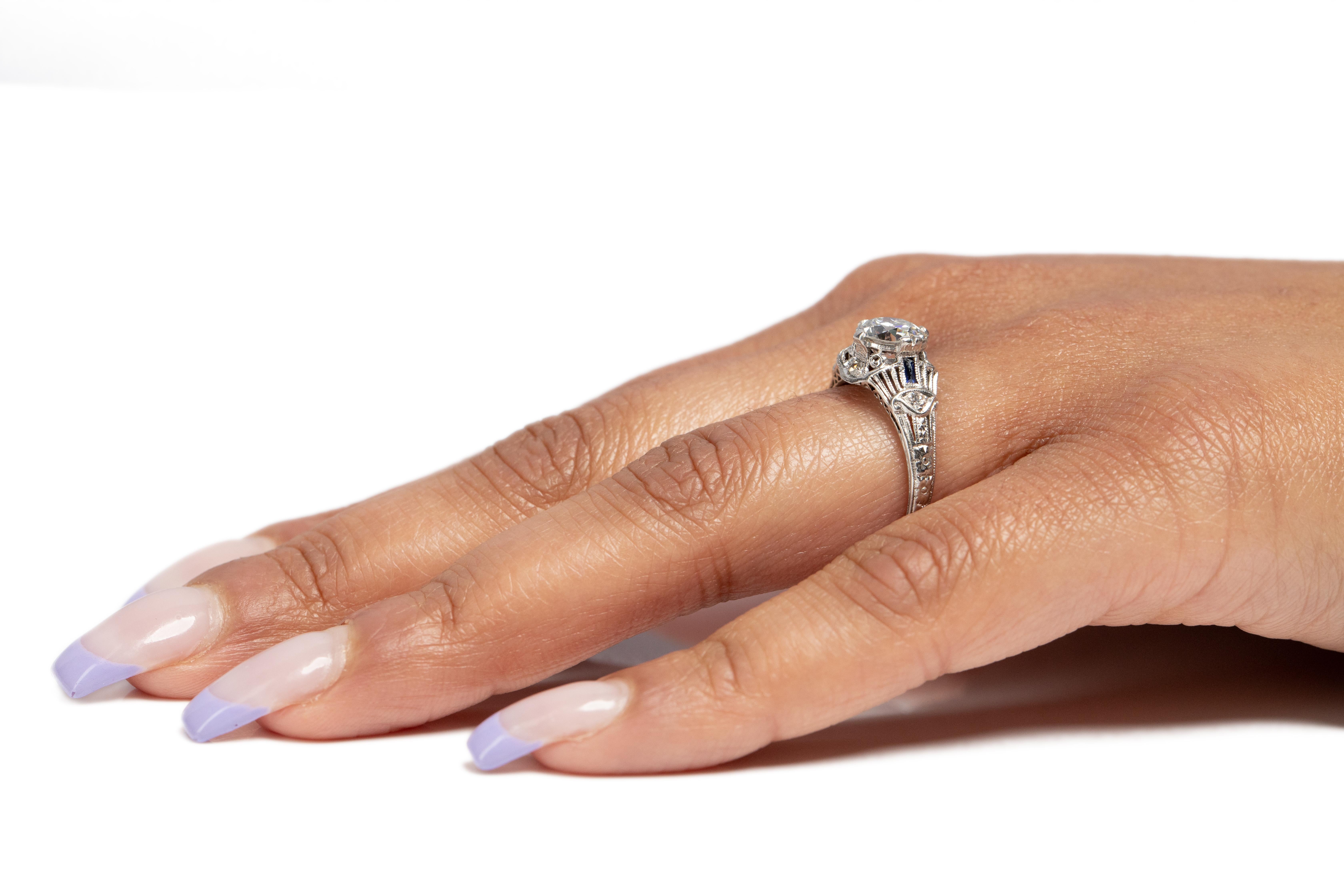 GIA Certified 1.28 Carat Art Deco Diamond Platinum Engagement Ring For Sale 2
