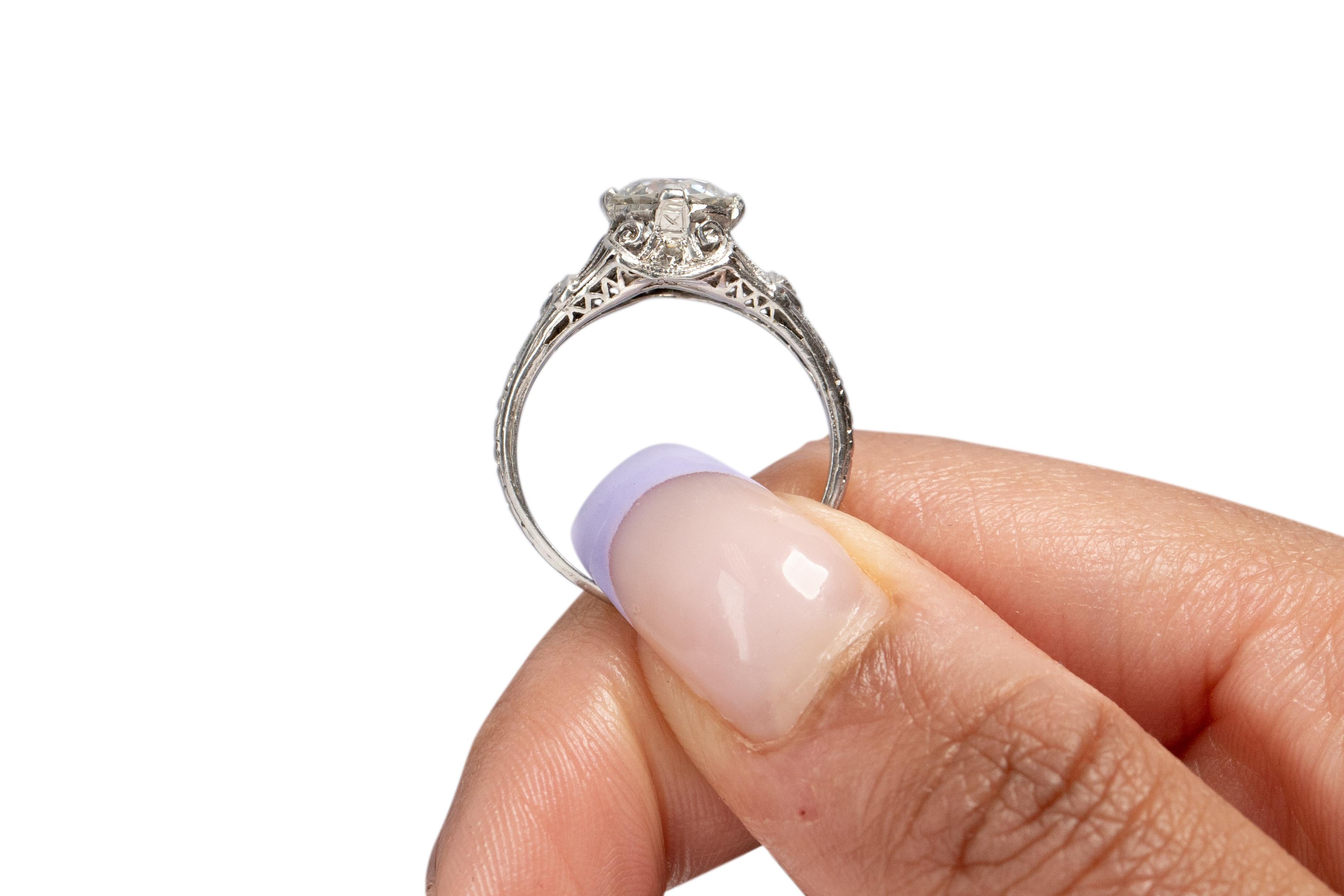 GIA Certified 1.28 Carat Art Deco Diamond Platinum Engagement Ring For Sale 3