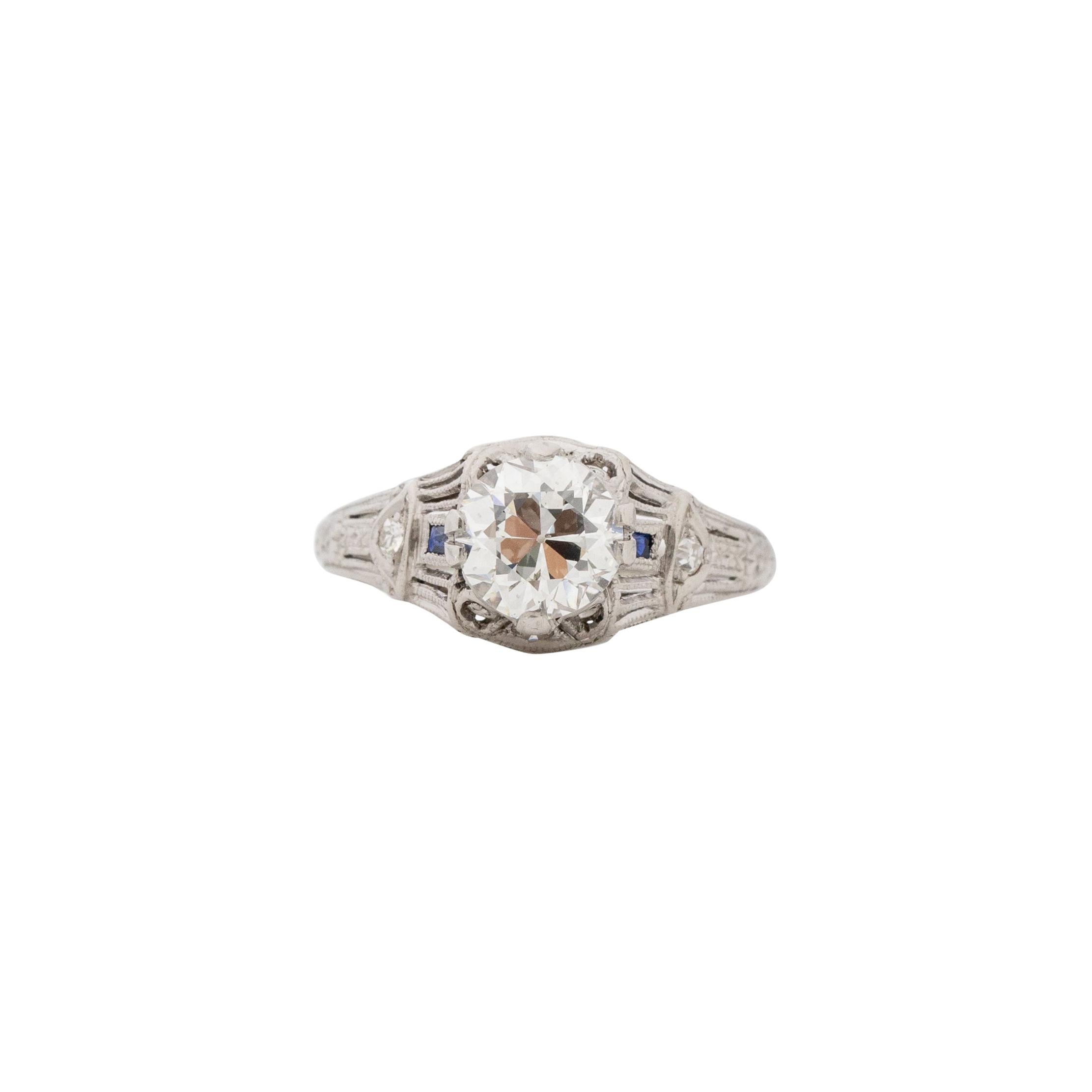 GIA Certified 1.28 Carat Art Deco Diamond Platinum Engagement Ring For Sale