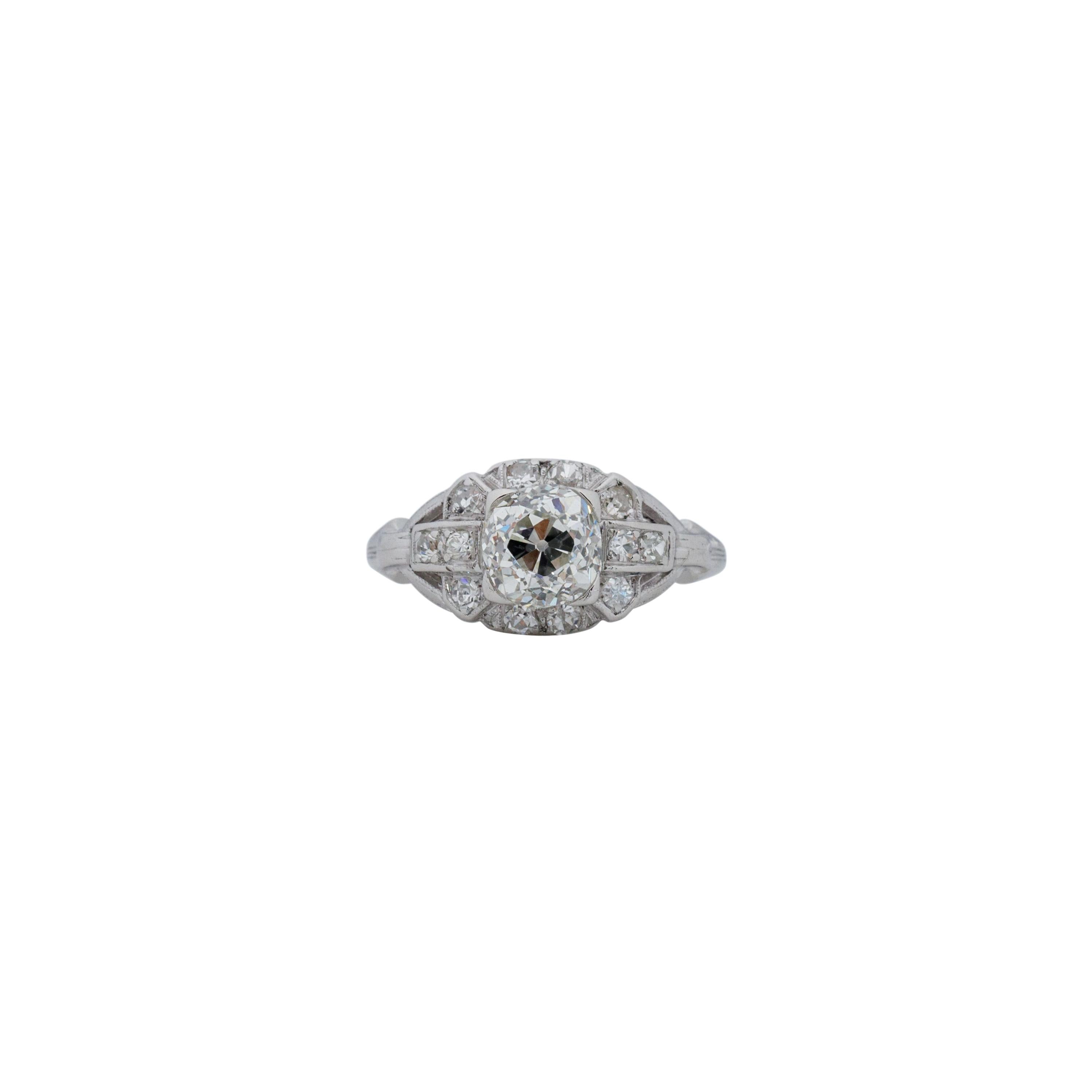 Bague de fiançailles Art déco en platine avec diamants de 1,28 carat certifiés GIA