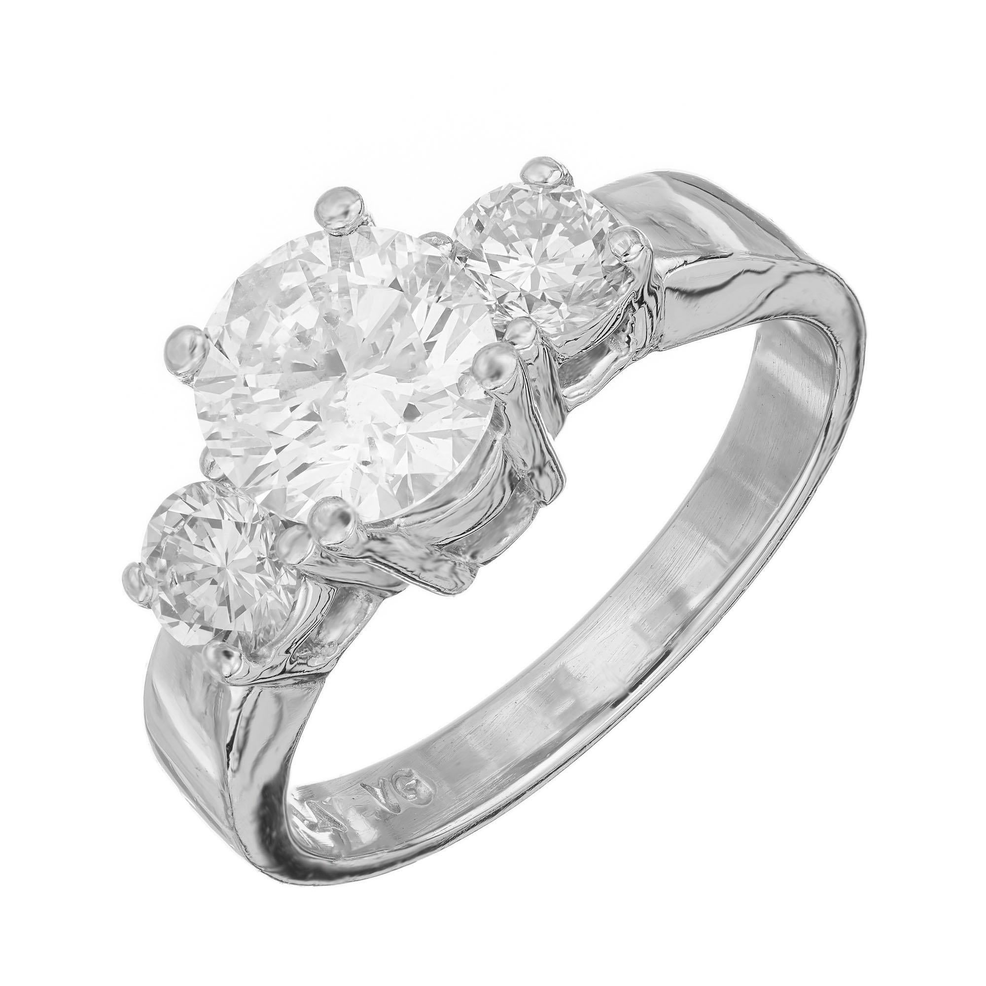 GIA Certified 1.28 Carat Diamond Platinum Three Stone Engagement Ring For Sale