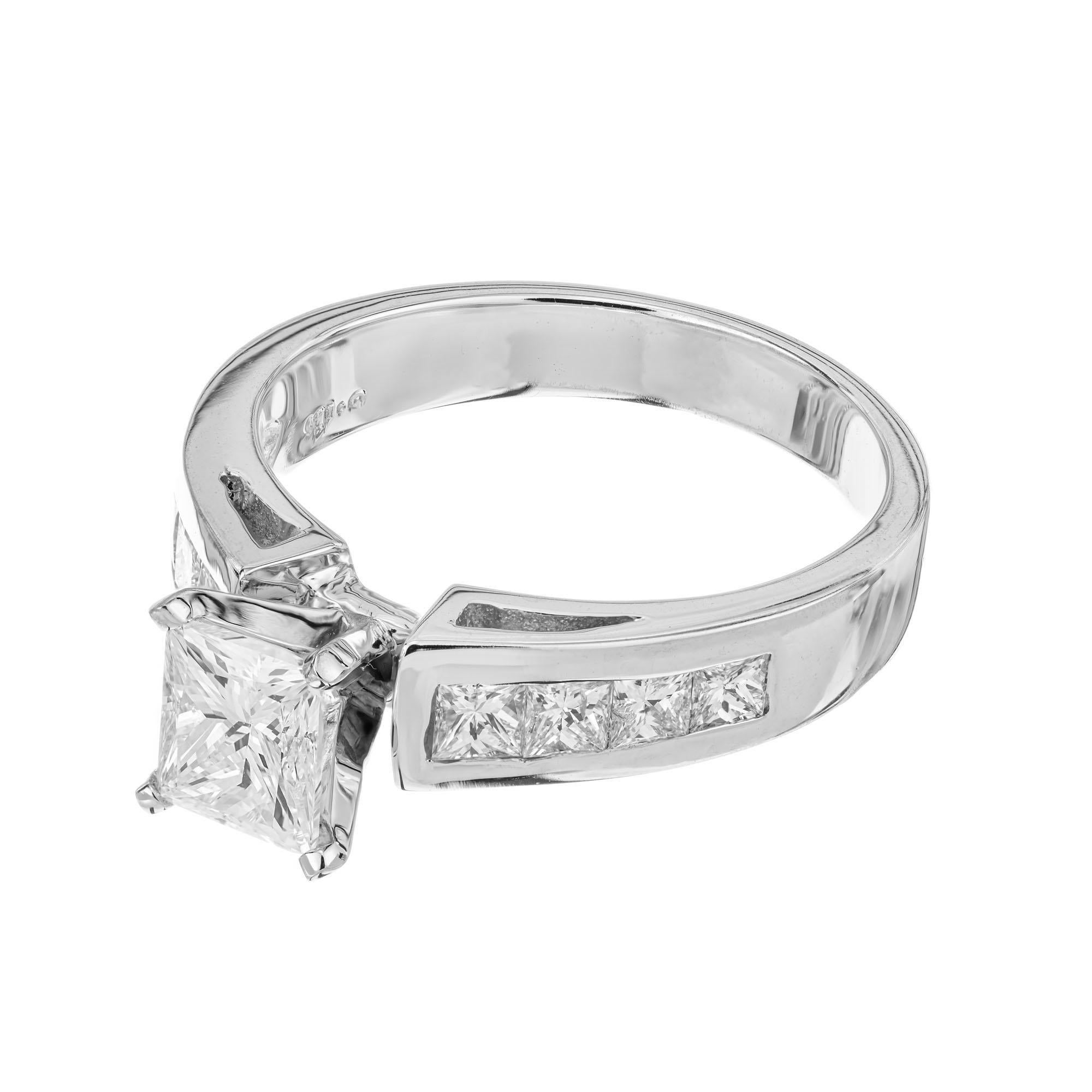 Taille princesse Bague de fiançailles en or blanc avec diamants de 1,28 carat certifiés par le GIA en vente