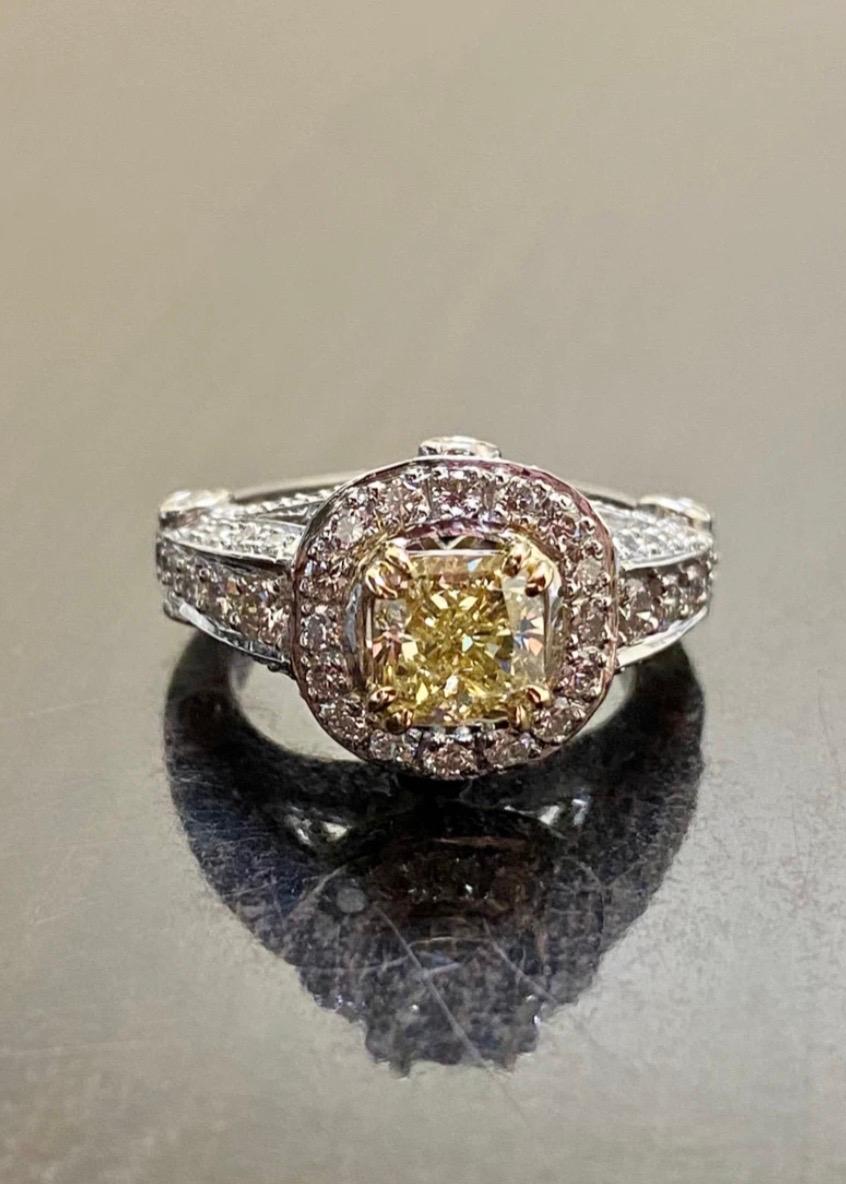 GIA Certified 1.28 Carat Fancy Light Yellow Cushion Cut Diamond Engagement Ring For Sale 4