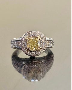 GIA Certified 1.28 Carat Fancy Light Yellow Cushion Cut Diamond Engagement Ring