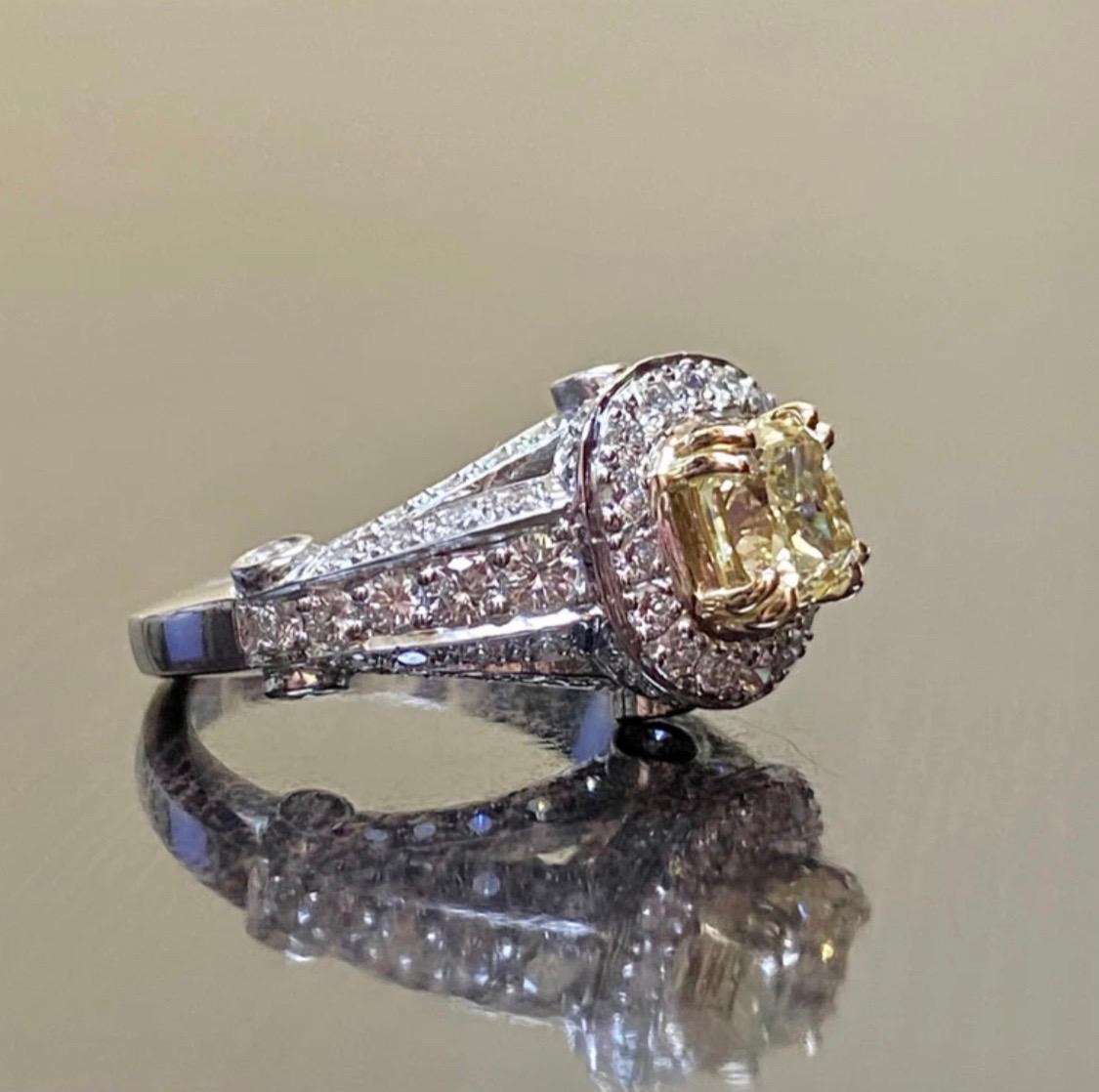GIA Certified 1.28 Carat Fancy Light Yellow Cushion Cut Diamond Engagement Ring In New Condition For Sale In Los Angeles, CA