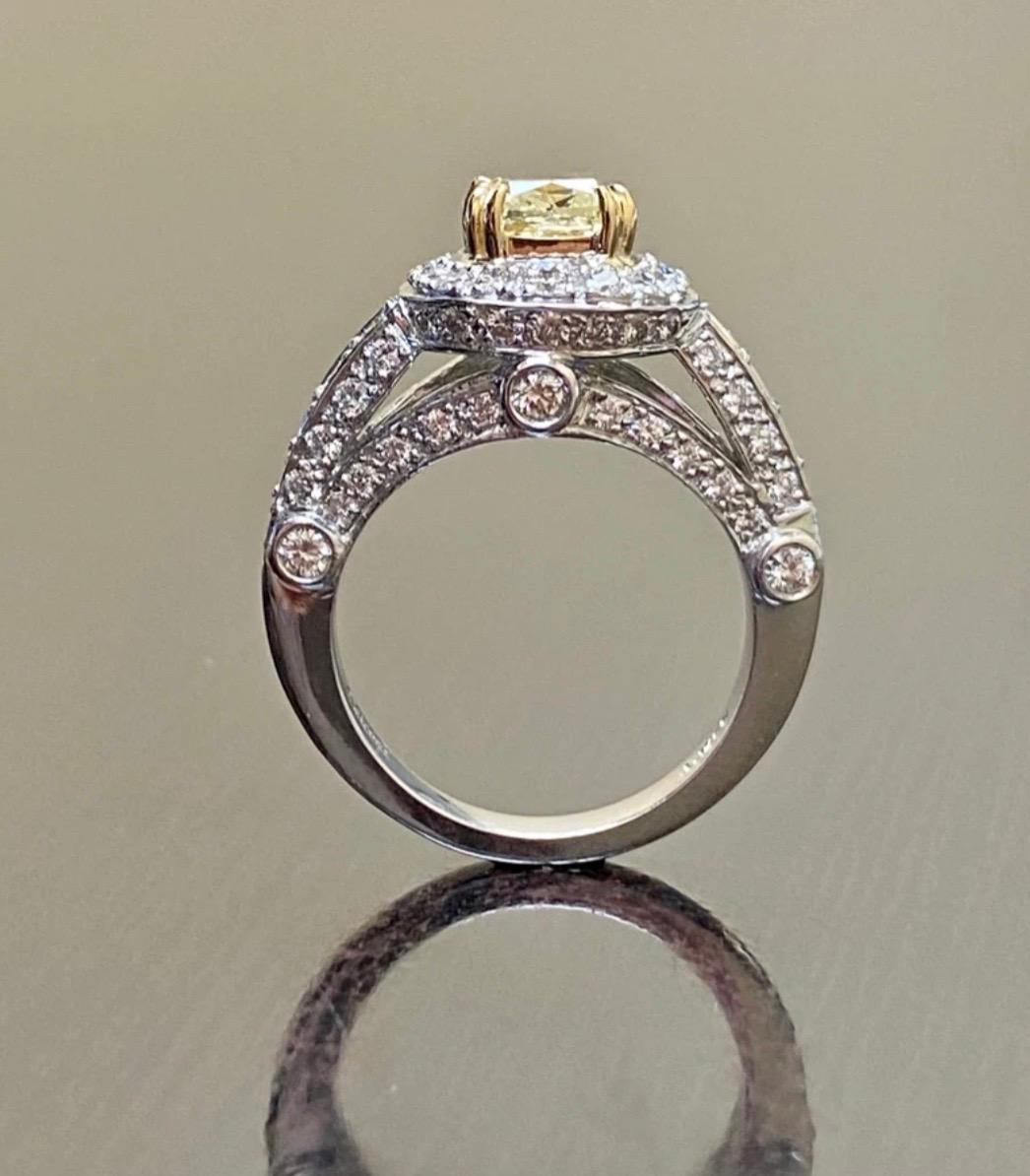 Women's or Men's GIA Certified 1.28 Carat Fancy Light Yellow Cushion Cut Diamond Engagement Ring For Sale