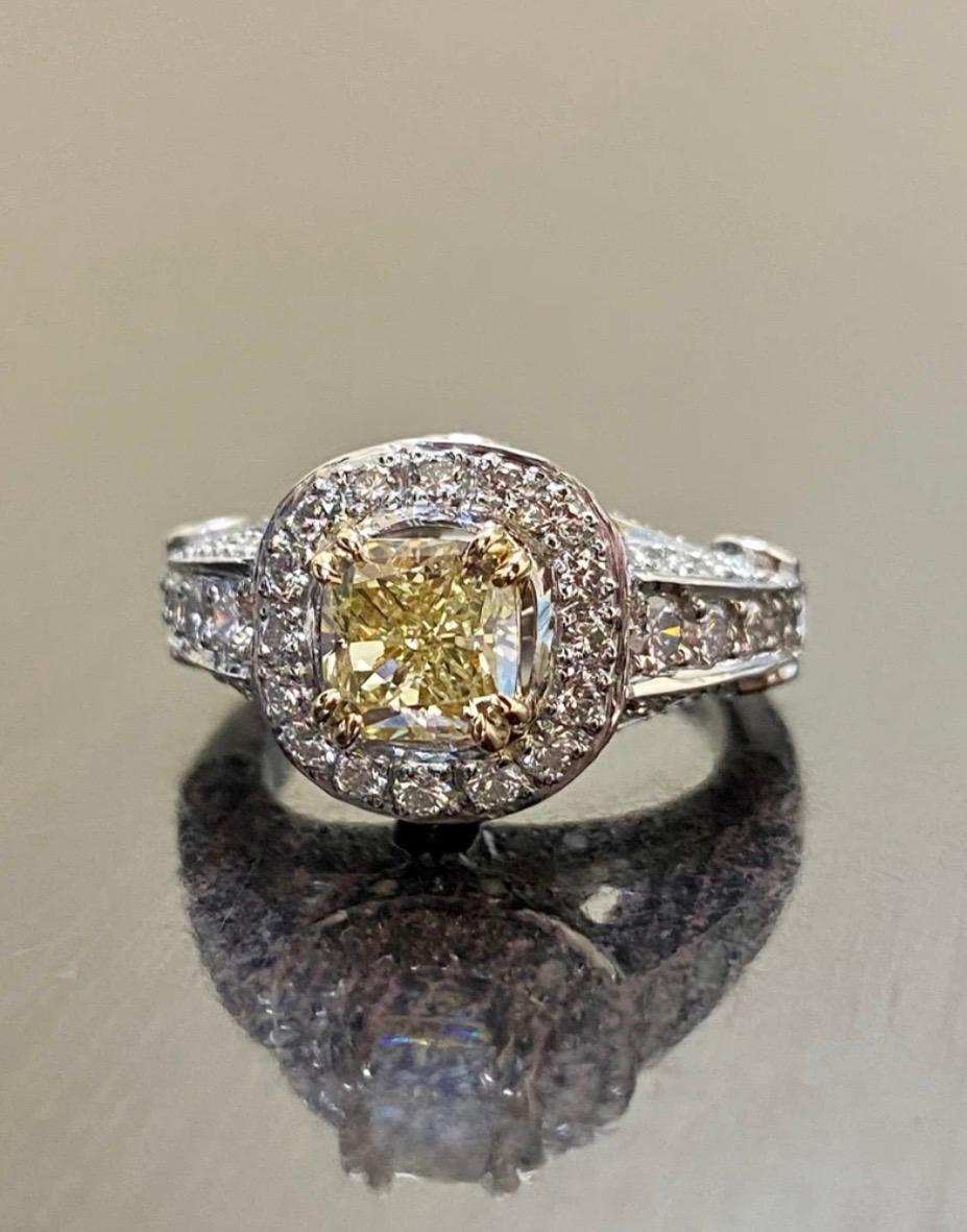 GIA Certified 1.28 Carat Fancy Light Yellow Cushion Cut Diamond Engagement Ring For Sale 1