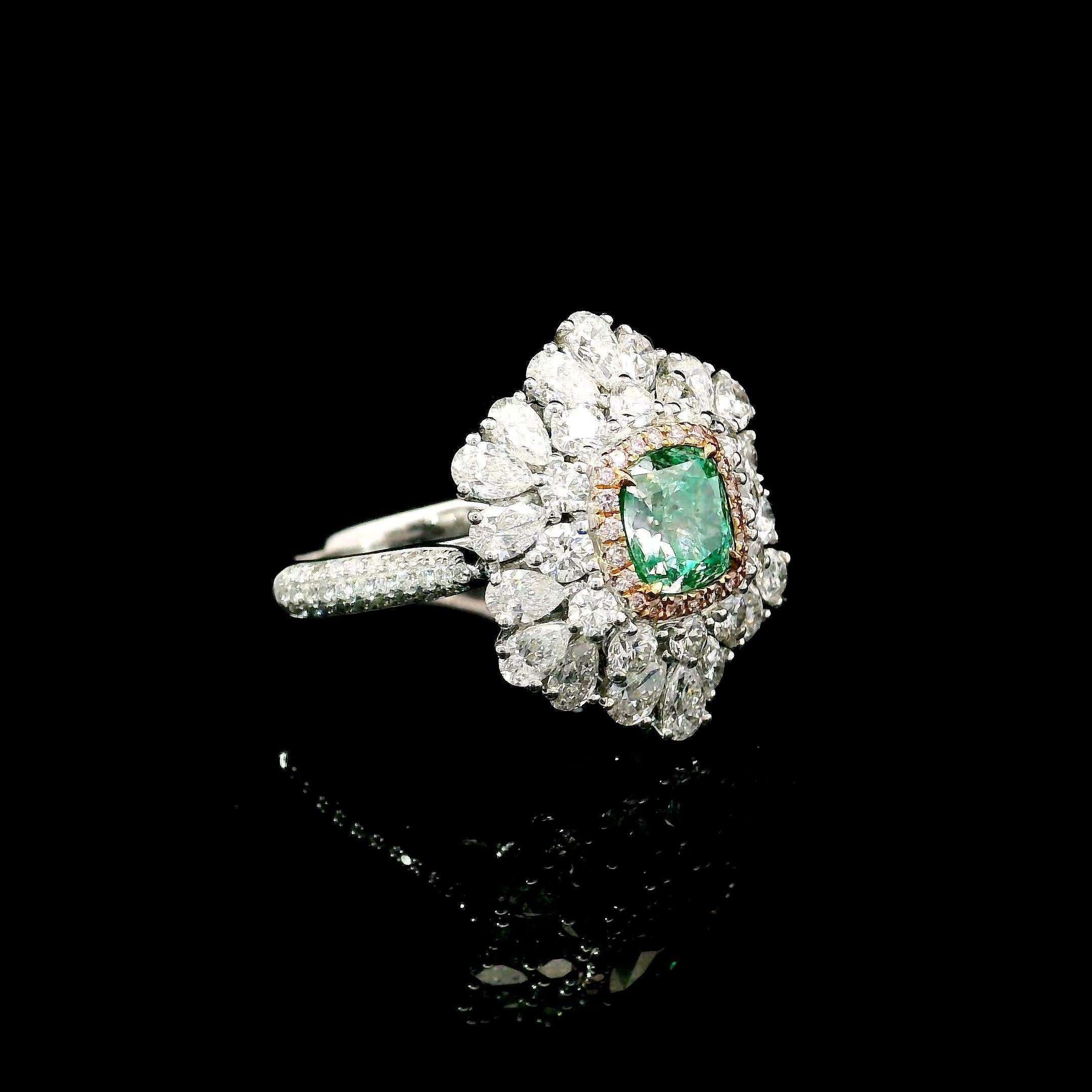 Cushion Cut GIA Certified 1.28 Carat Fancy light Yellowish Green I1 Clarity Diamond Ring For Sale