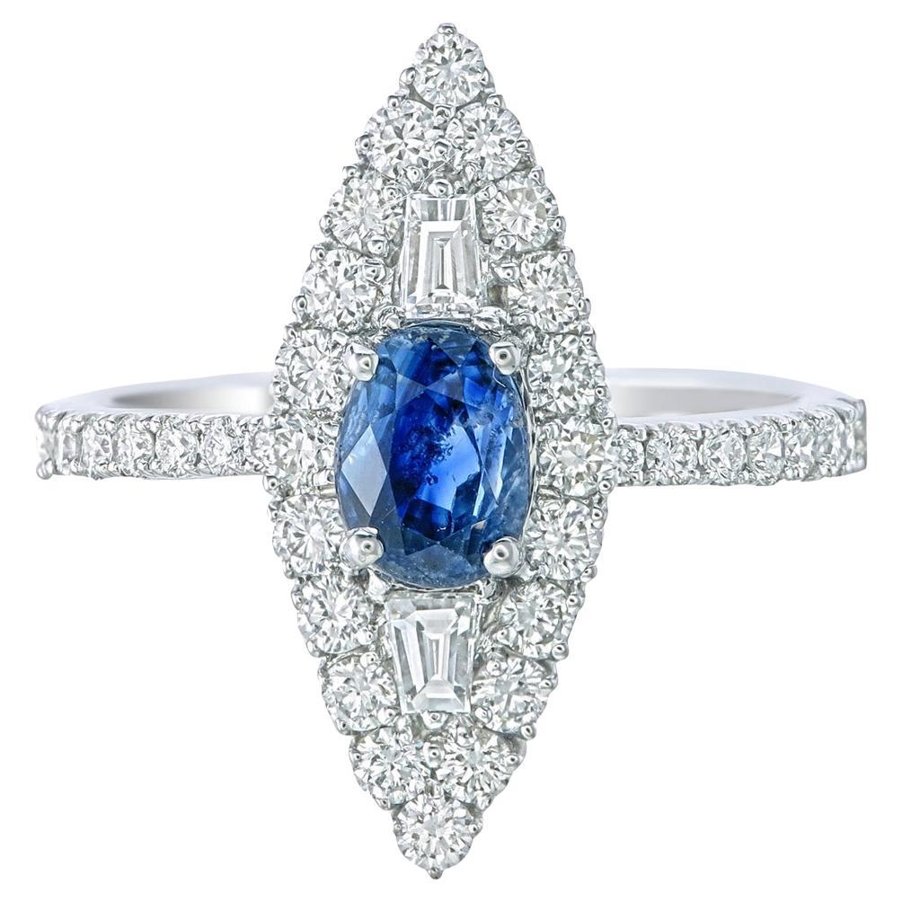 GIA Certified 1.28 Carat Kashmir Blue Sapphire Diamond Ring In 18k White Gold