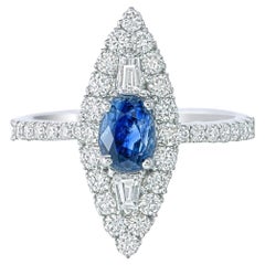 GIA Certified 1.28 Carat Kashmir Blue Sapphire Diamond Ring In 18k White Gold