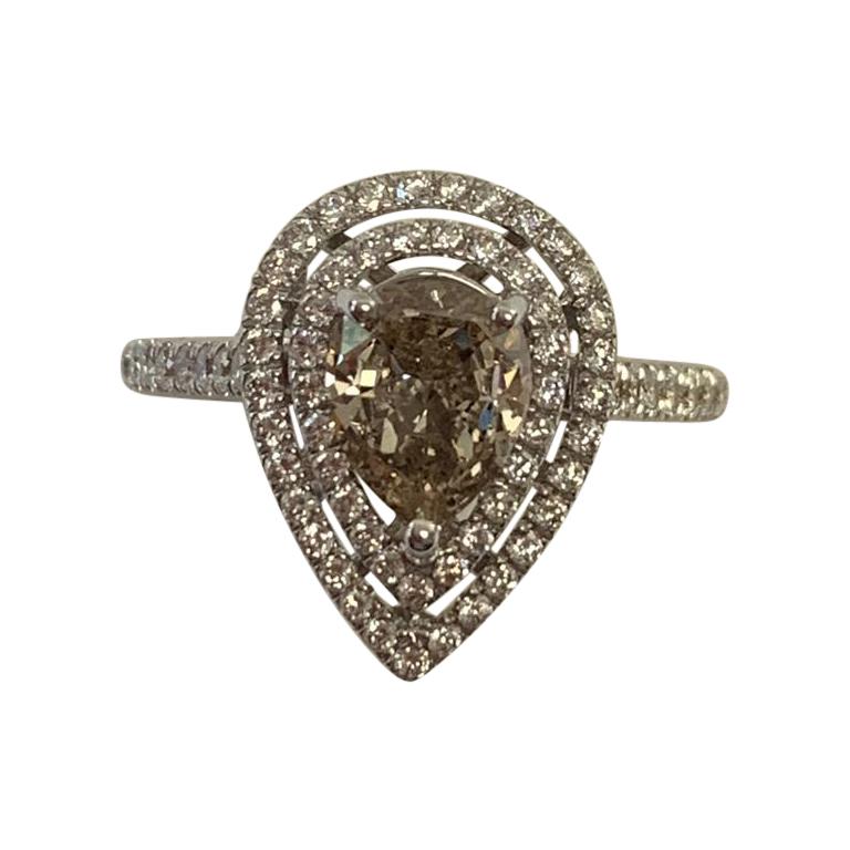 GIA Certified 1.28 Carat Natural Fancy Yellow Pear Diamond Ring 18 Karat Gold