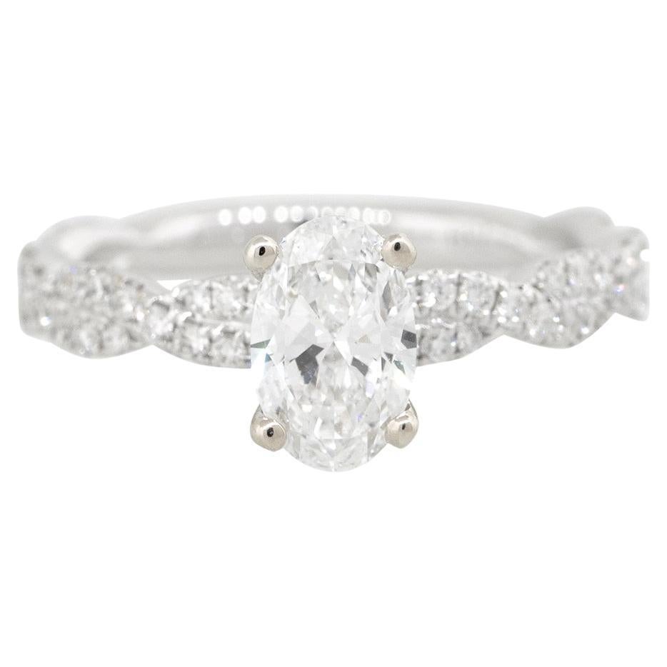 Bague de fiançailles à anneau torsadé en diamant ovale de 1,28 carat certifiée GIA 18 carats