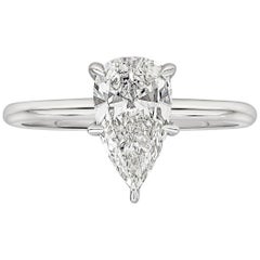Bague de fiançailles solitaire en diamant poire certifié GIA 1.28 carats