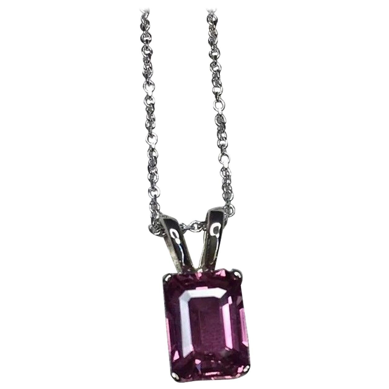 GIA Certified 1.28 Carat Pink Purple Sapphire Emerald Cut 14 Karat Gold Pendant